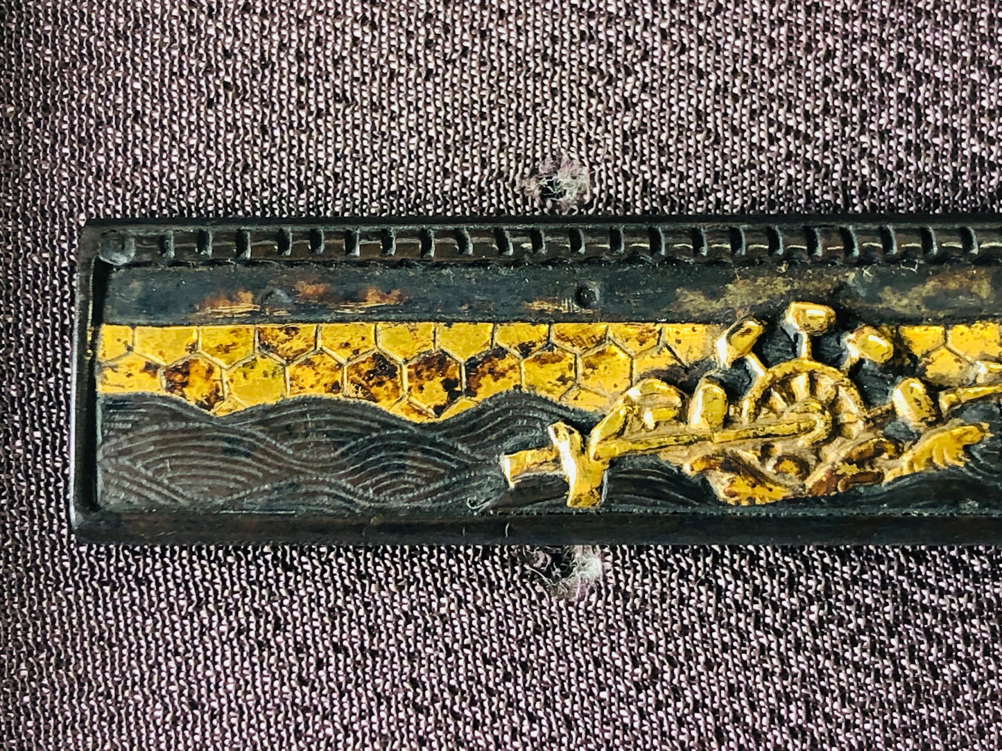 Y4831 KOUGAI hairpin spatula sword fittings inlay box Japan antique samurai