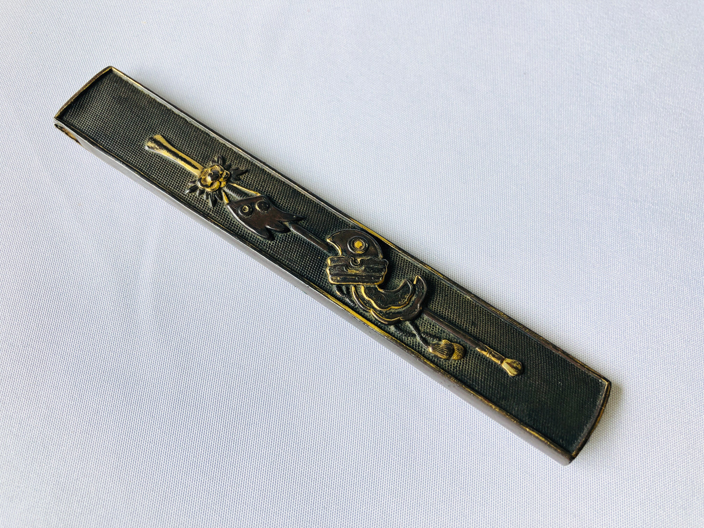 Y4832 KOUGAI hairpin spatula sword fittings inlay box Japan antique samurai