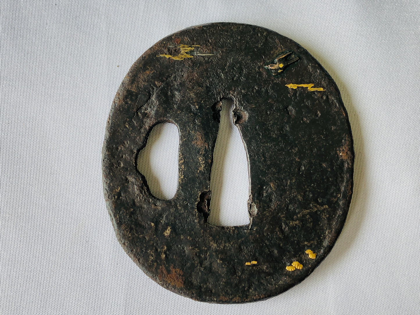 Y4834 TSUBA Iron sword guard gold inlay Japanese samurai katana koshirae edo