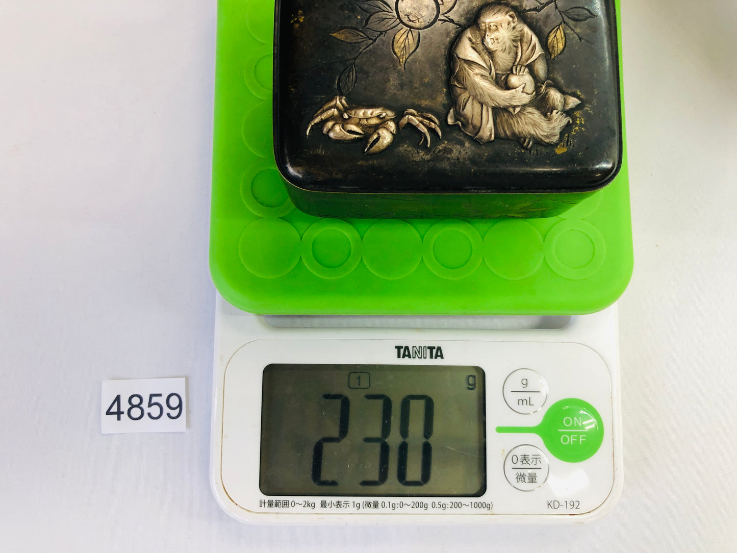 Y4859 BOX inlay small case storage monkey crab Japan antique vintage interior