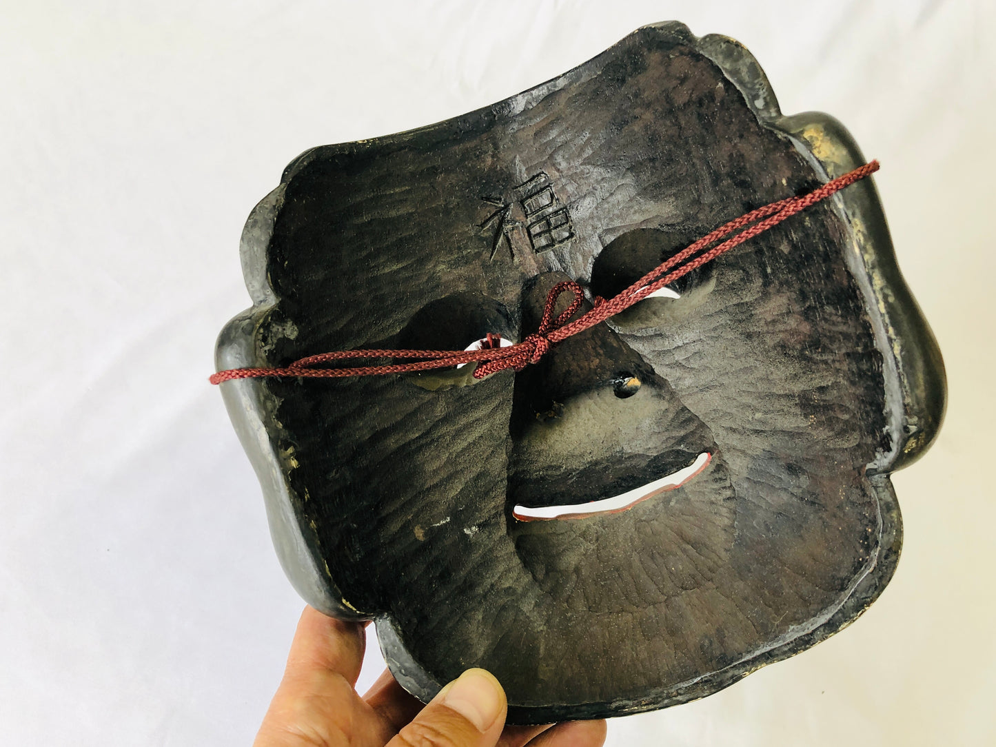 Y4911 NOH MASK wood carving Daikoku Japan antique omen dance drama vintage