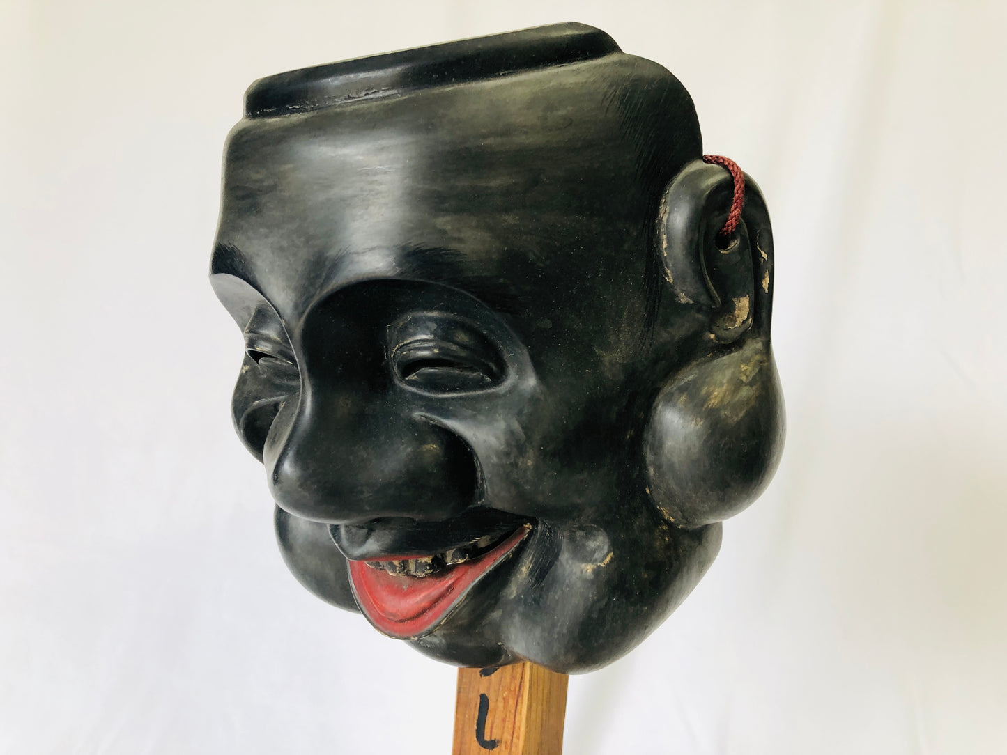 Y4911 NOH MASK wood carving Daikoku Japan antique omen dance drama vintage