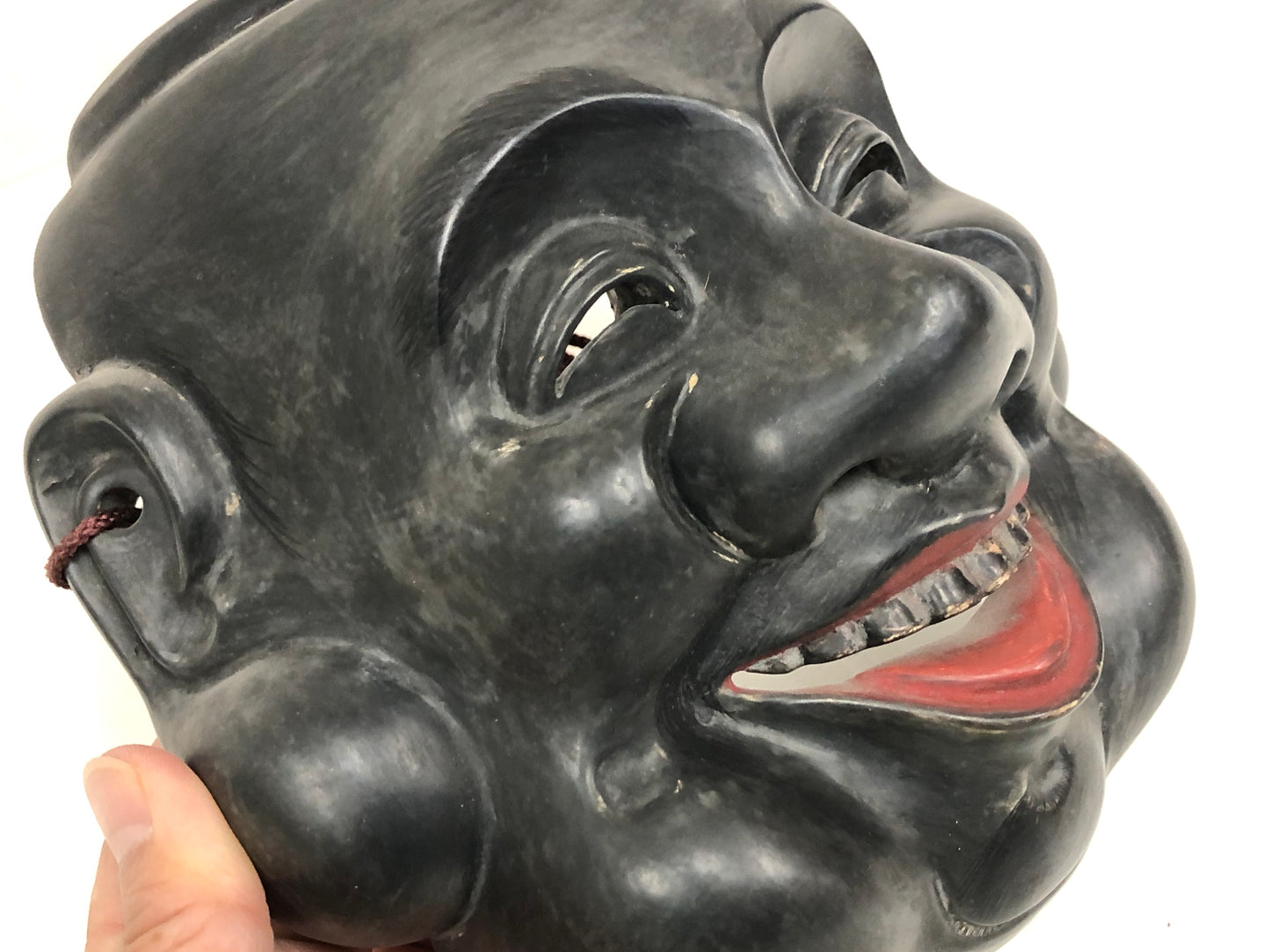 Y4911 NOH MASK wood carving Daikoku Japan antique omen dance drama vintage