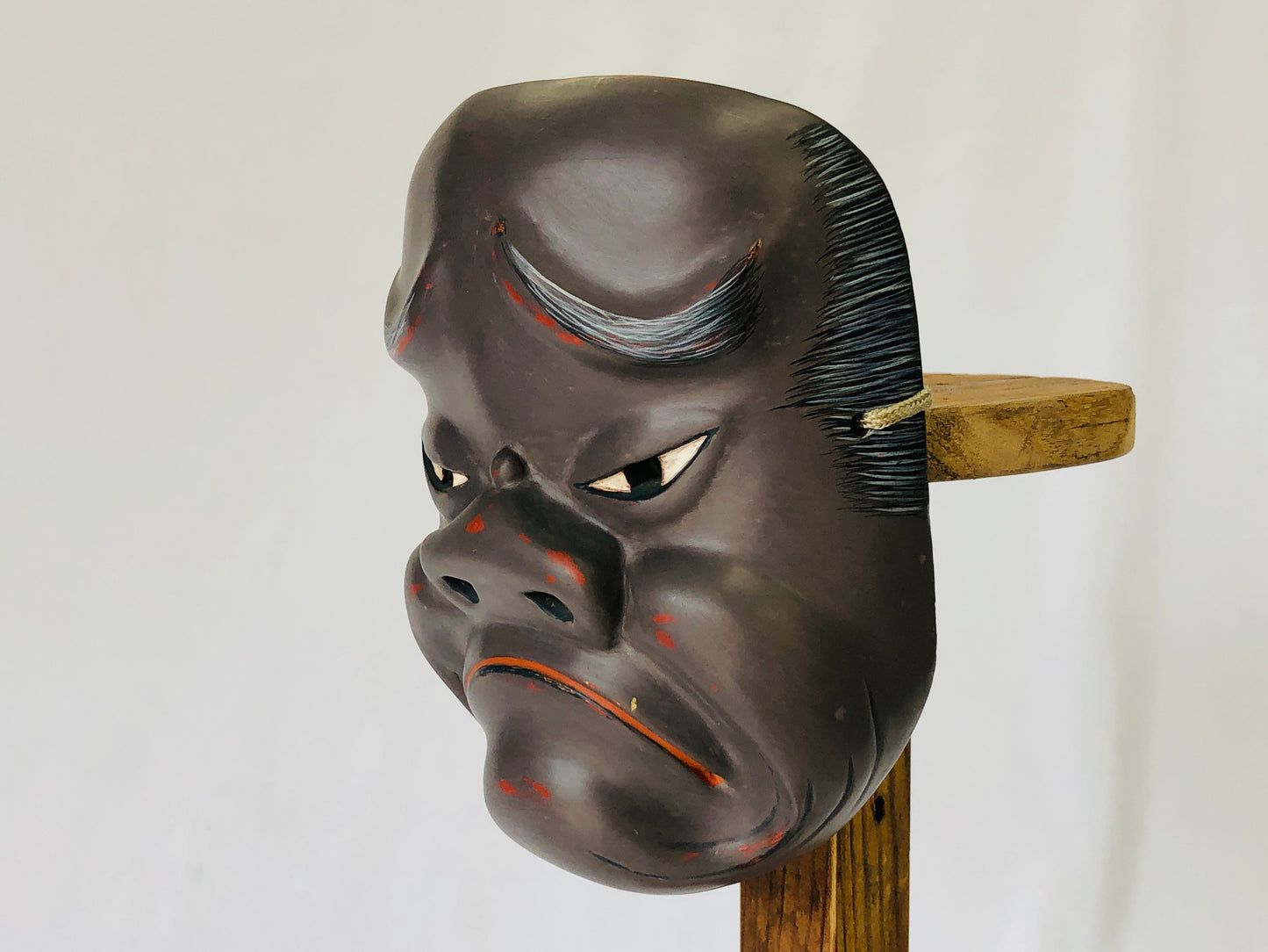 Y4912 NOH MASK wood carving Tsurimanako Japan antique omen dance drama vintage