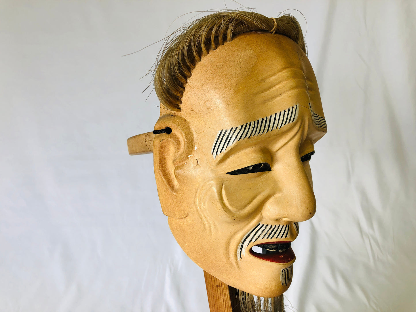 Y4915 NOH MASK wood carving Shiwajo Japan antique omen dance drama vintage