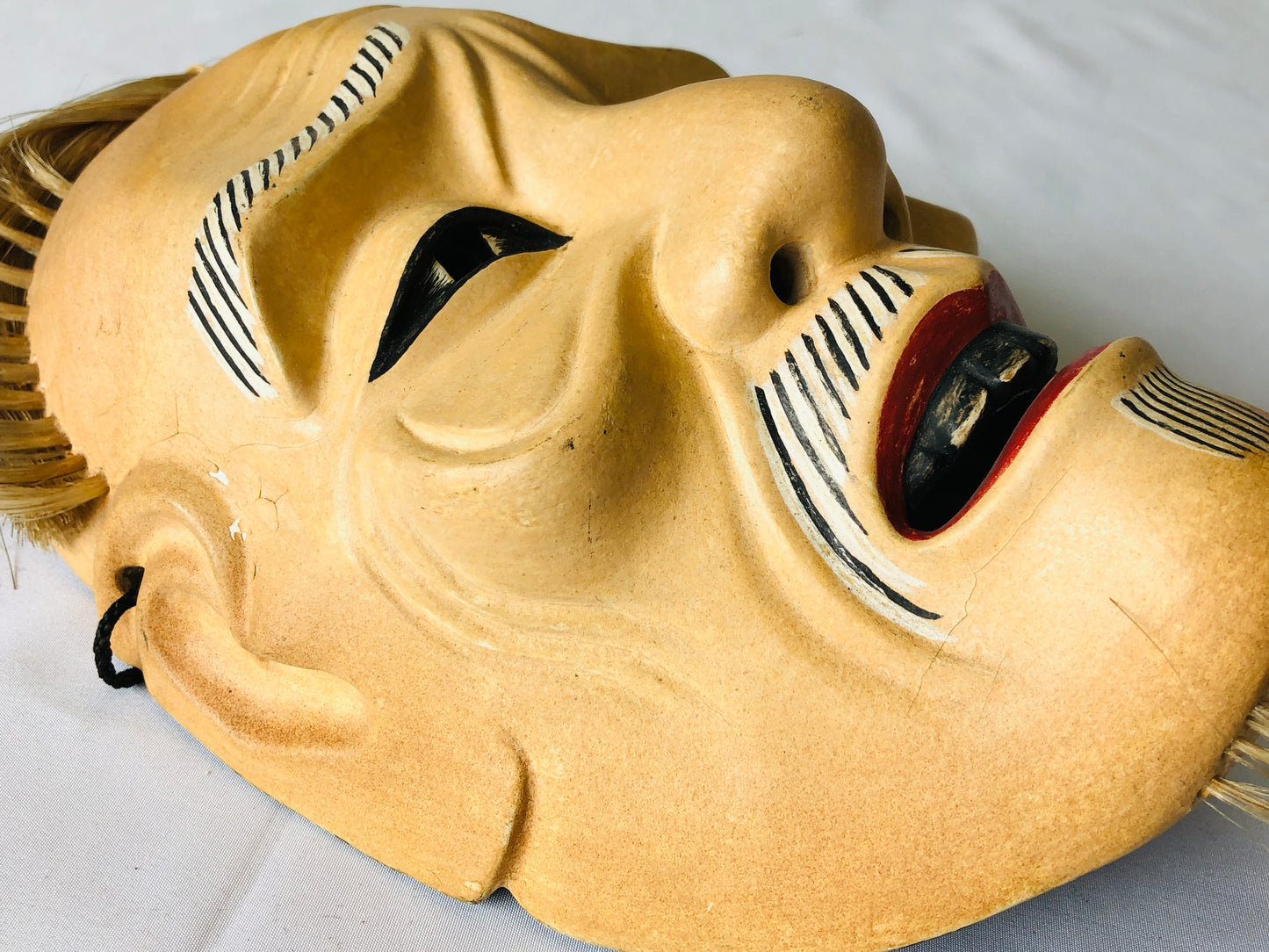 Y4915 NOH MASK wood carving Shiwajo Japan antique omen dance drama vintage