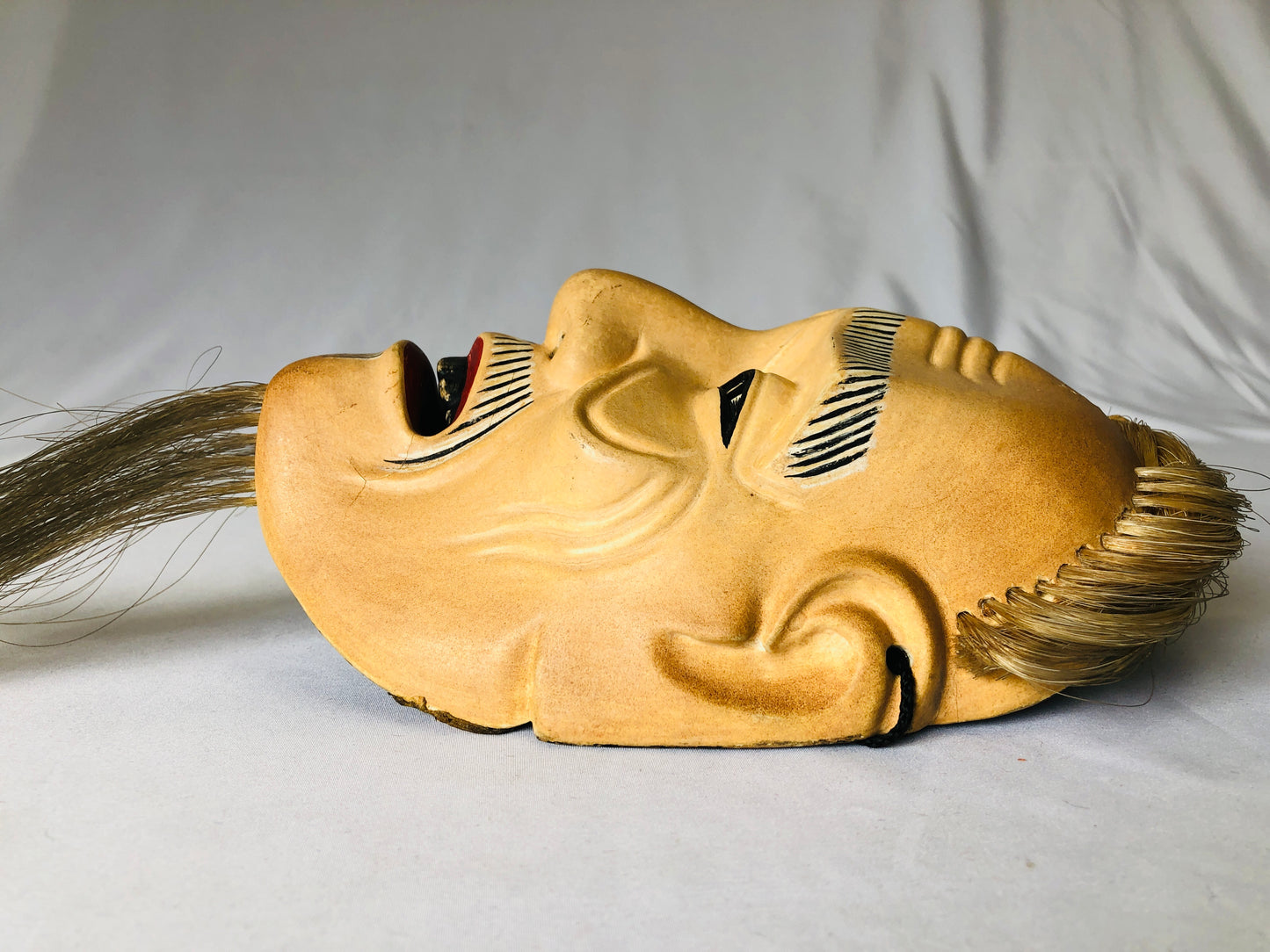 Y4915 NOH MASK wood carving Shiwajo Japan antique omen dance drama vintage
