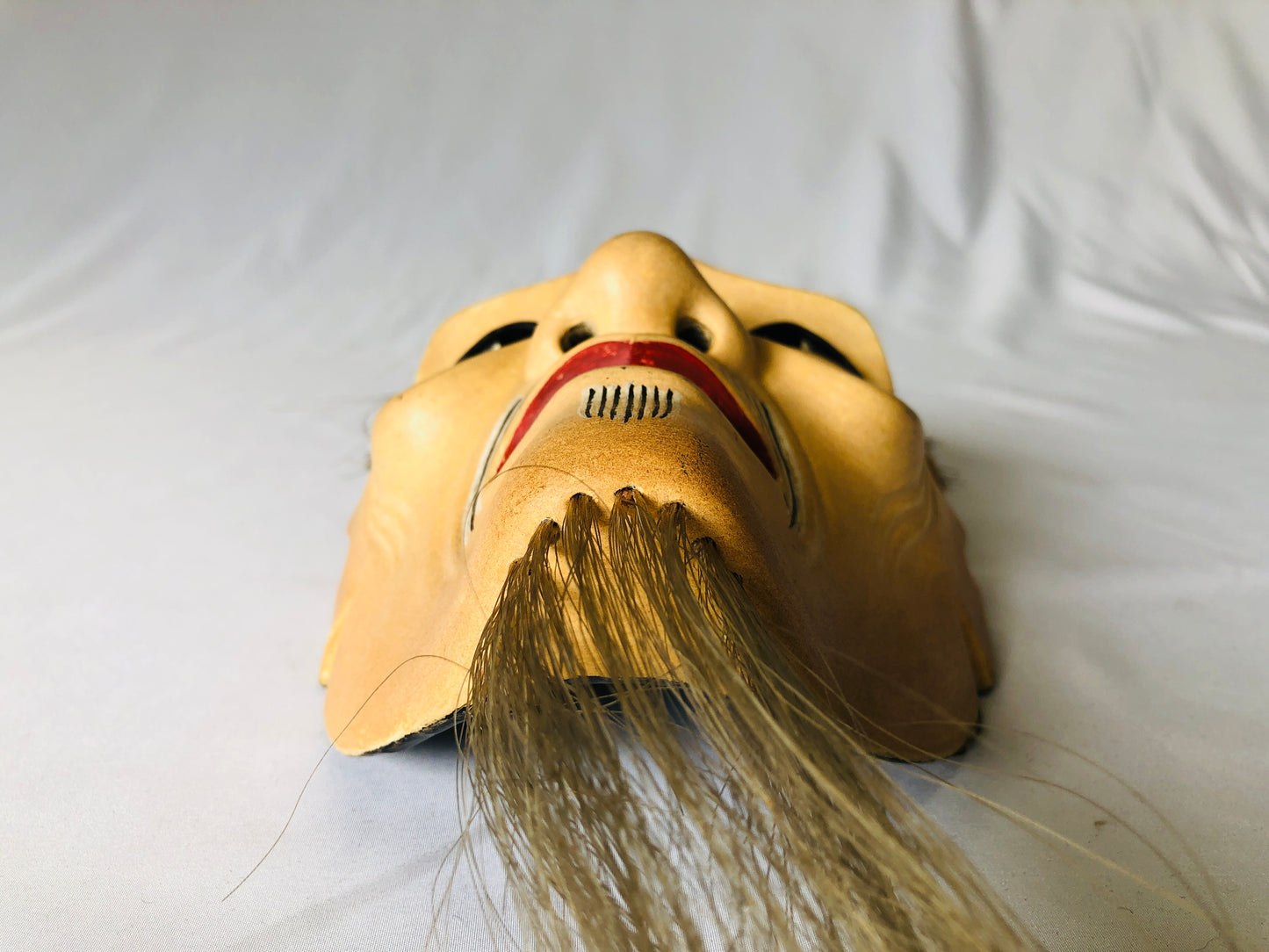 Y4915 NOH MASK wood carving Shiwajo Japan antique omen dance drama vintage