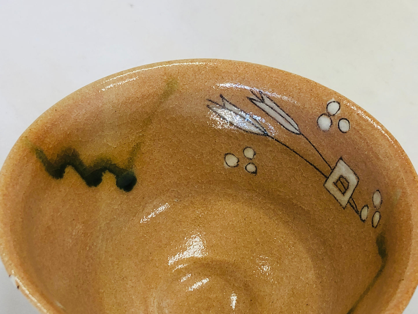 Y4998 CHAWAN Oribe-ware Kodai signed box Japan antique tea ceremony pottery bowl
