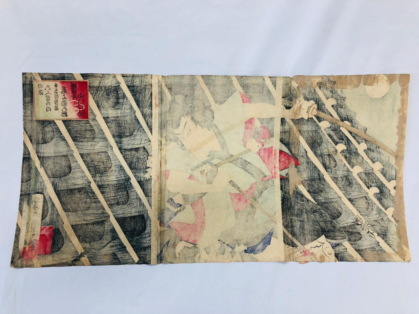 Y5051 WOODBLOCK PRINT Kunichika triptych actor Japan Ukiyoe art antique interior