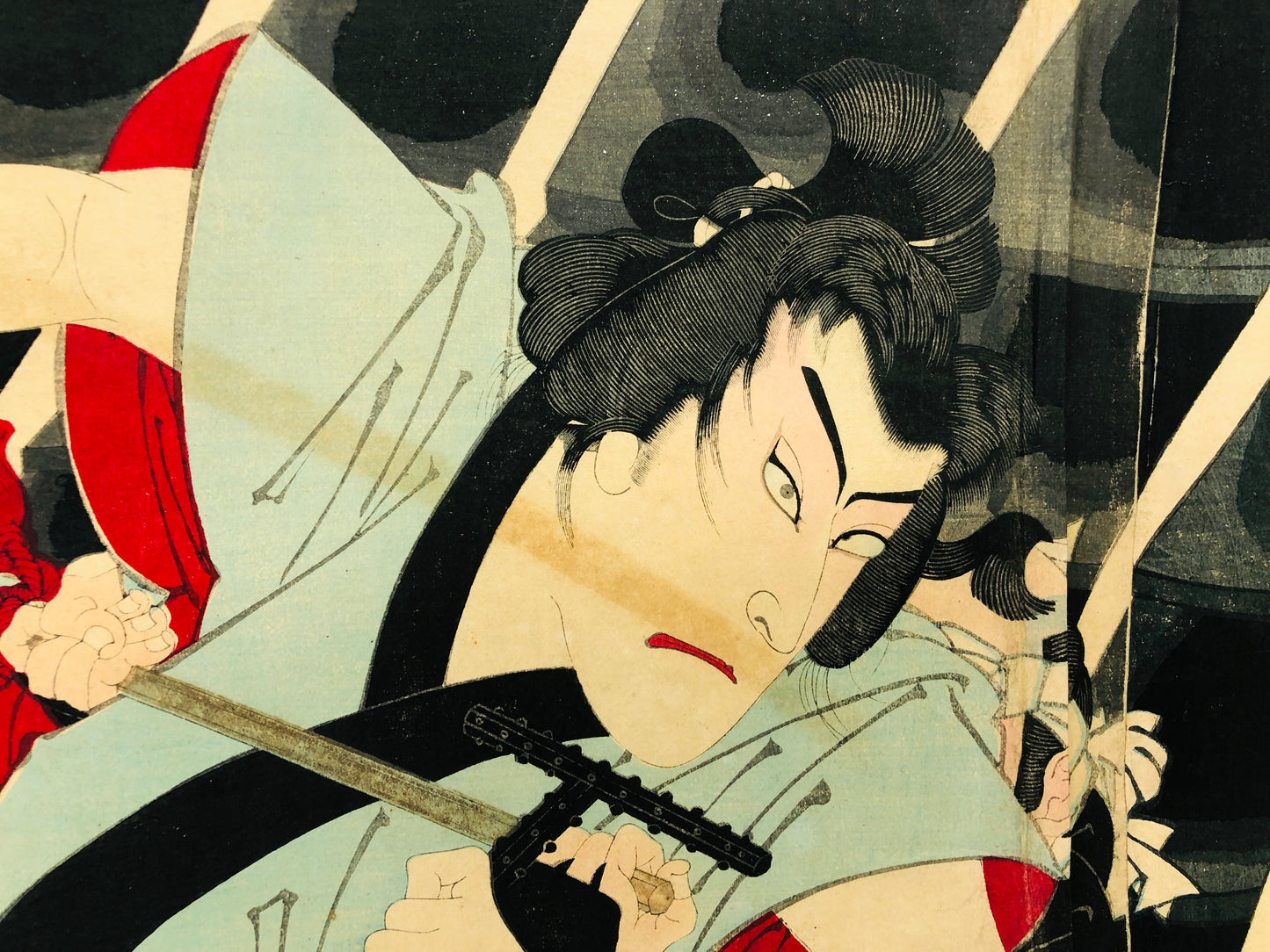 Y5051 WOODBLOCK PRINT Kunichika triptych actor Japan Ukiyoe art antique interior