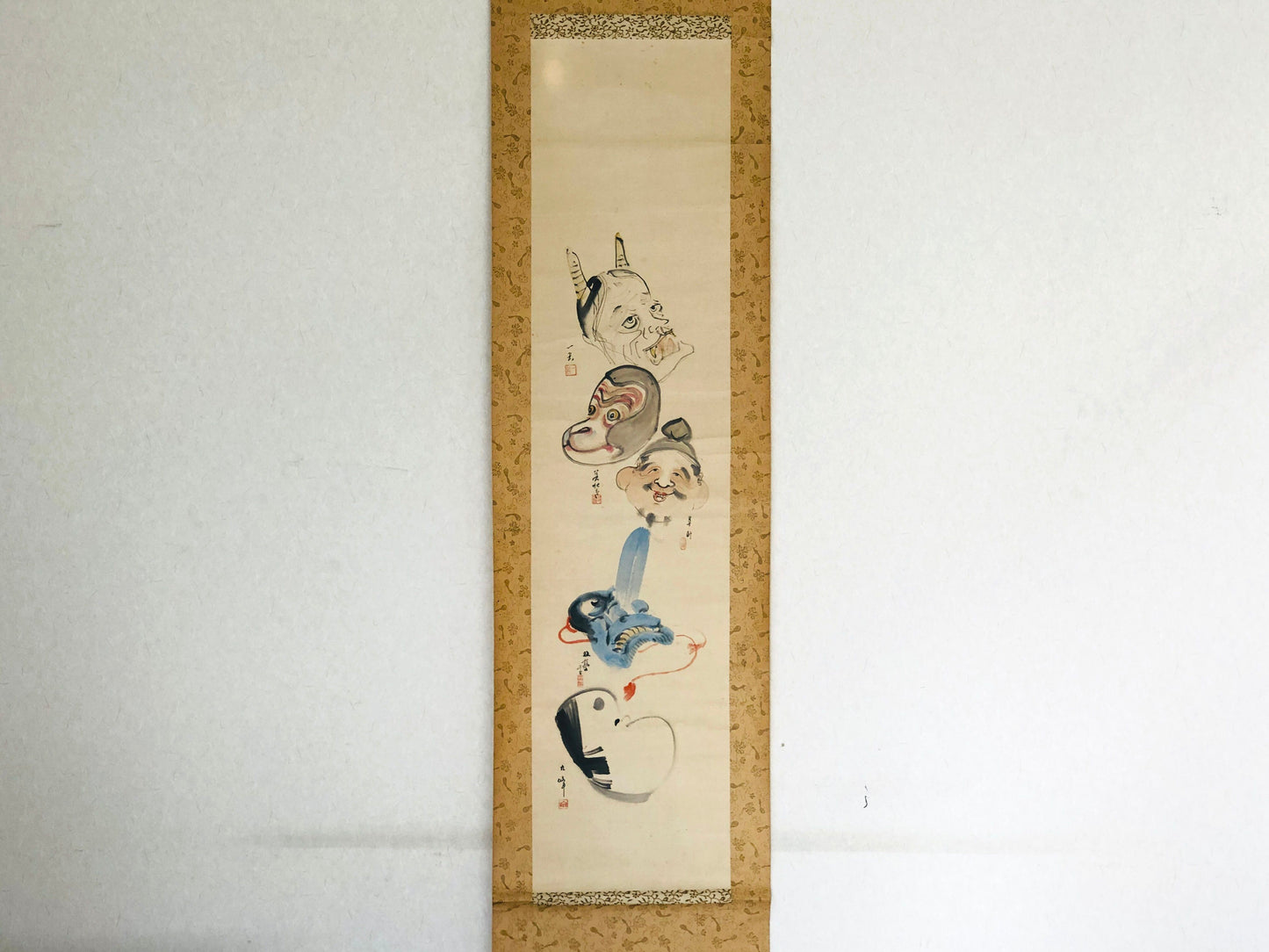 Y5175 KAKEJIKU Mask signed Japan hanging scroll interior decor antique vintage