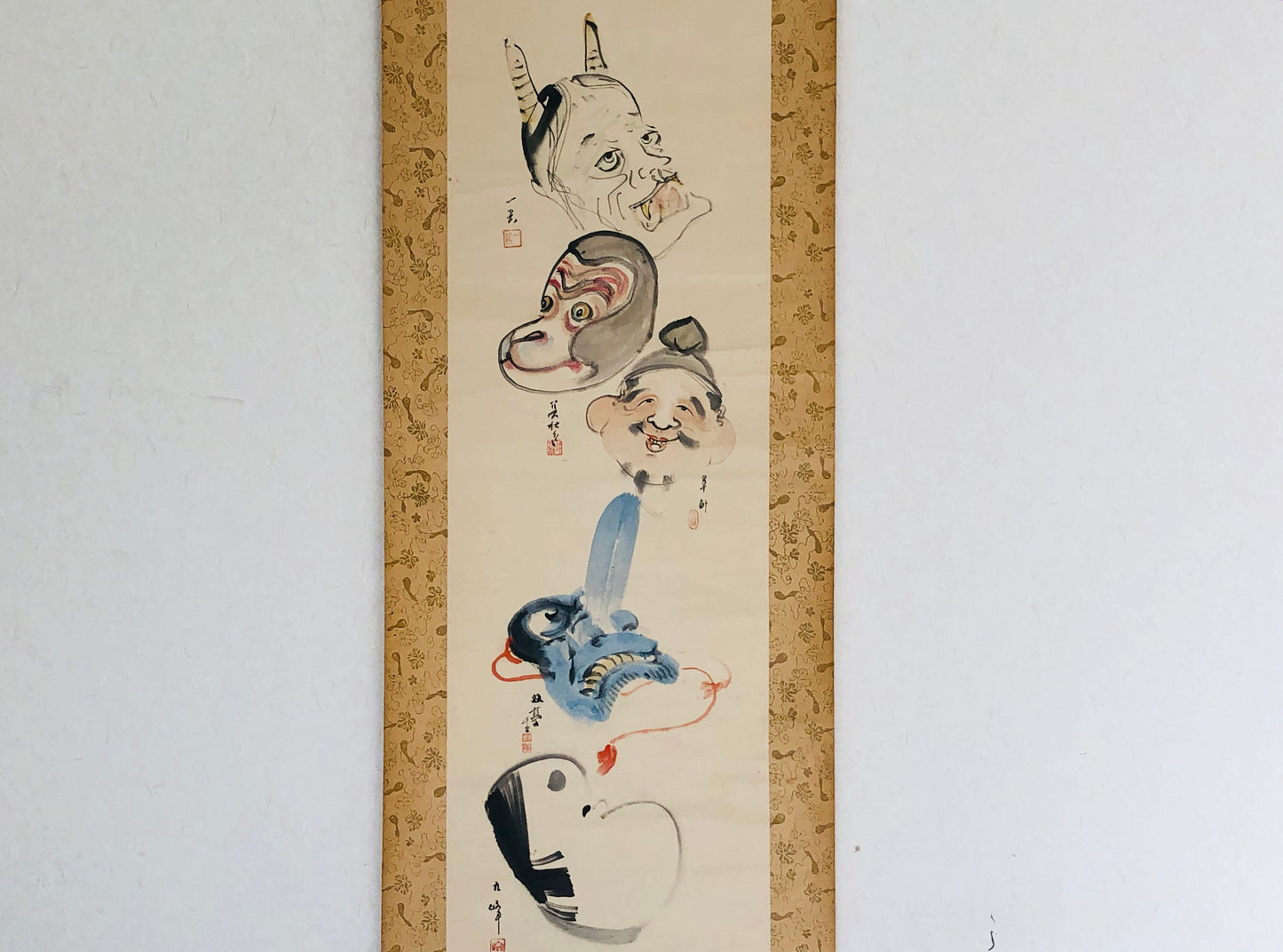Y5175 KAKEJIKU Mask signed Japan hanging scroll interior decor antique vintage