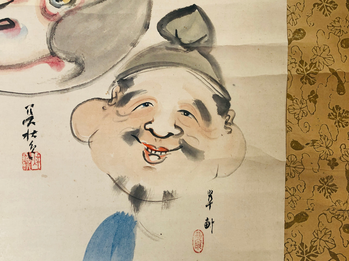 Y5175 KAKEJIKU Mask signed Japan hanging scroll interior decor antique vintage