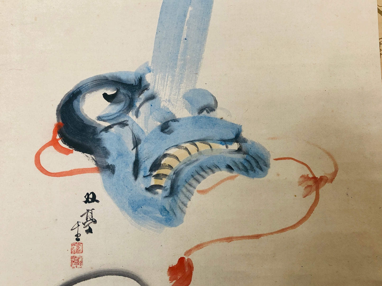 Y5175 KAKEJIKU Mask signed Japan hanging scroll interior decor antique vintage