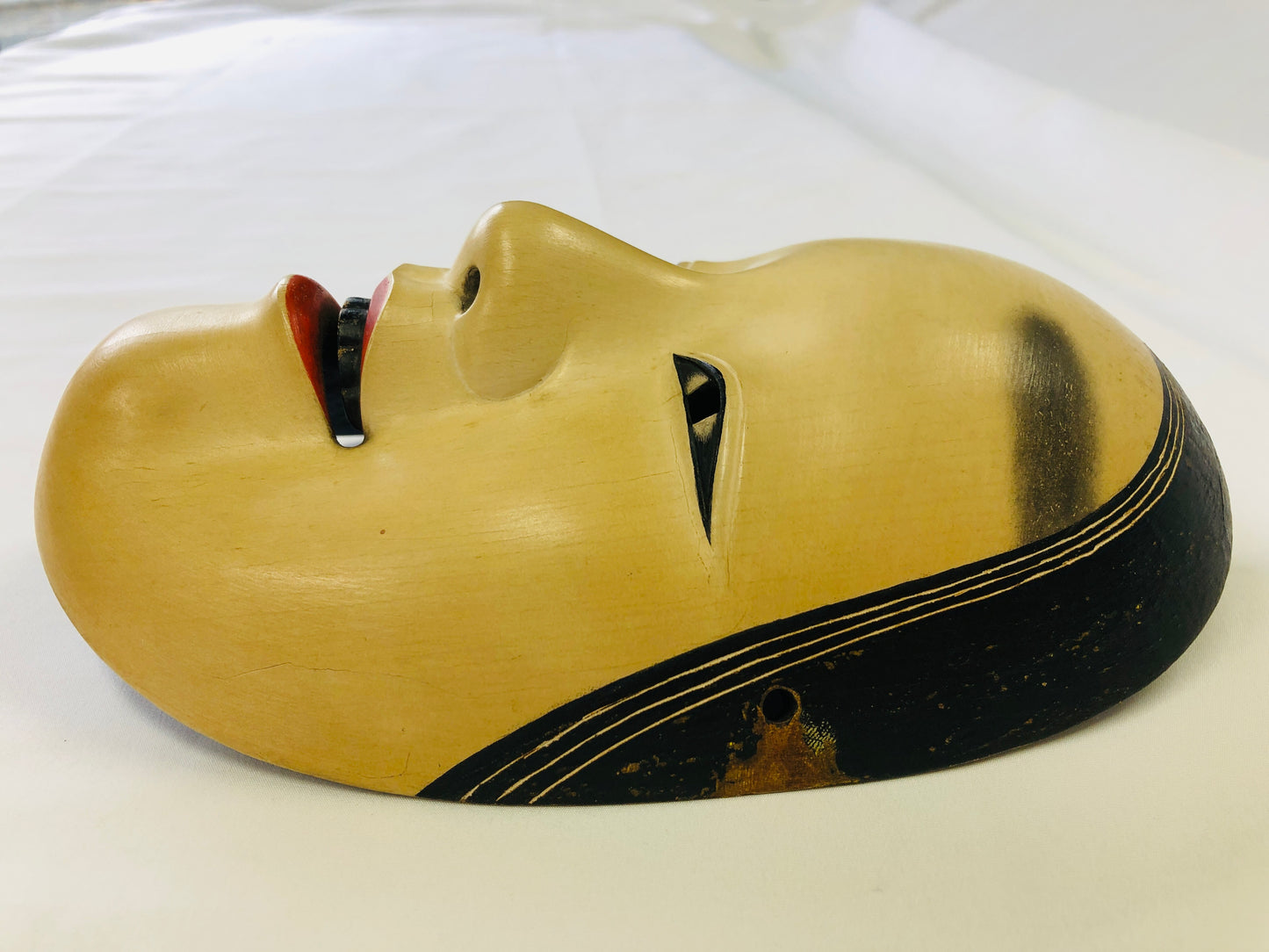 Y5181 NOH MASK wood carving ko-omote young girl Japan antique omen dance drama