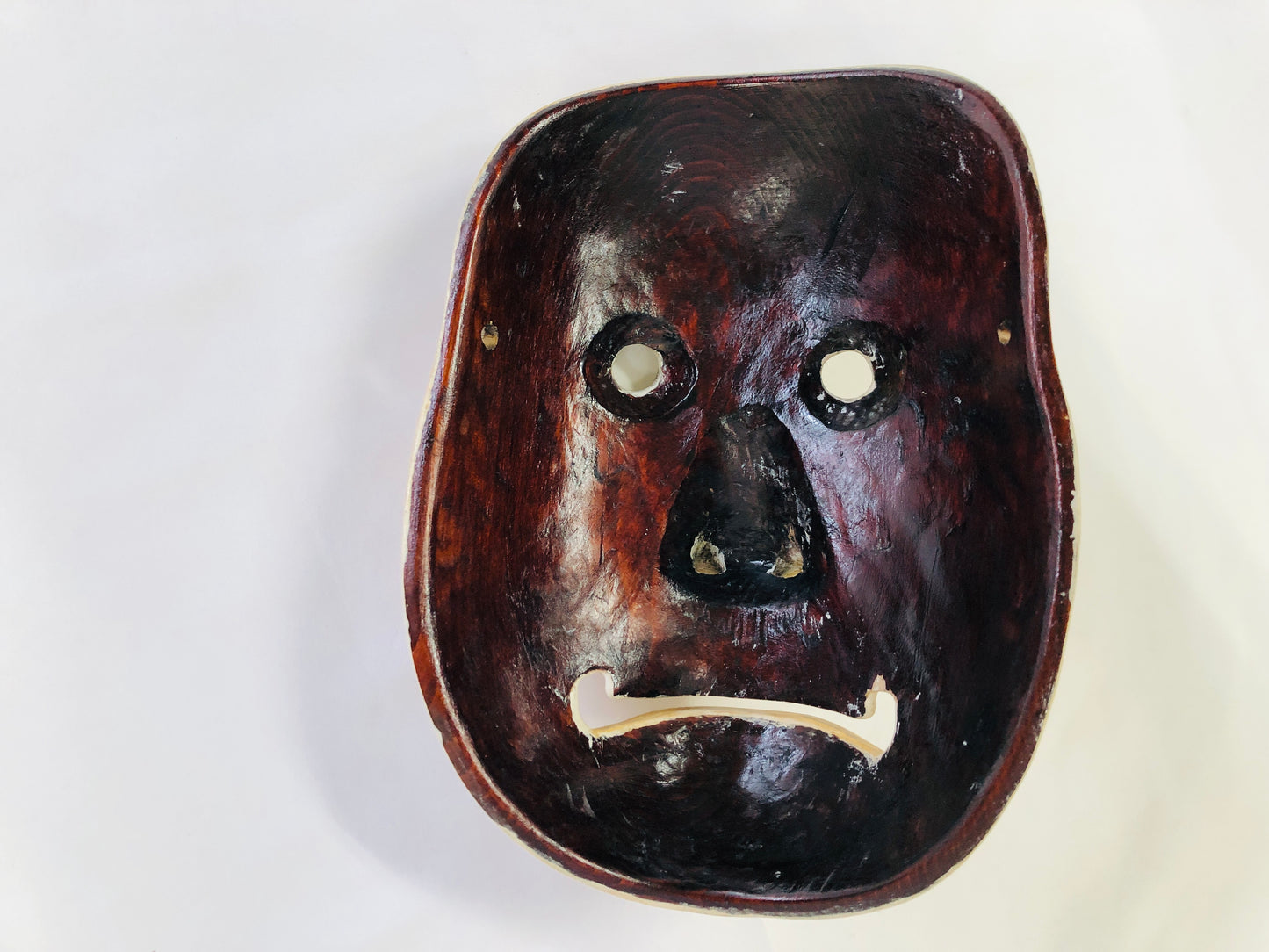 Y5183 NOH MASK wood carving surprised face Japan antique omen dance drama
