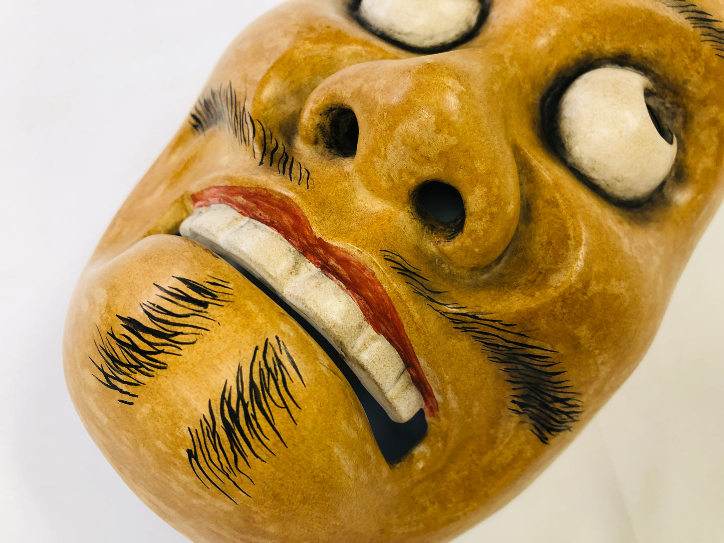 Y5183 NOH MASK wood carving surprised face Japan antique omen dance drama