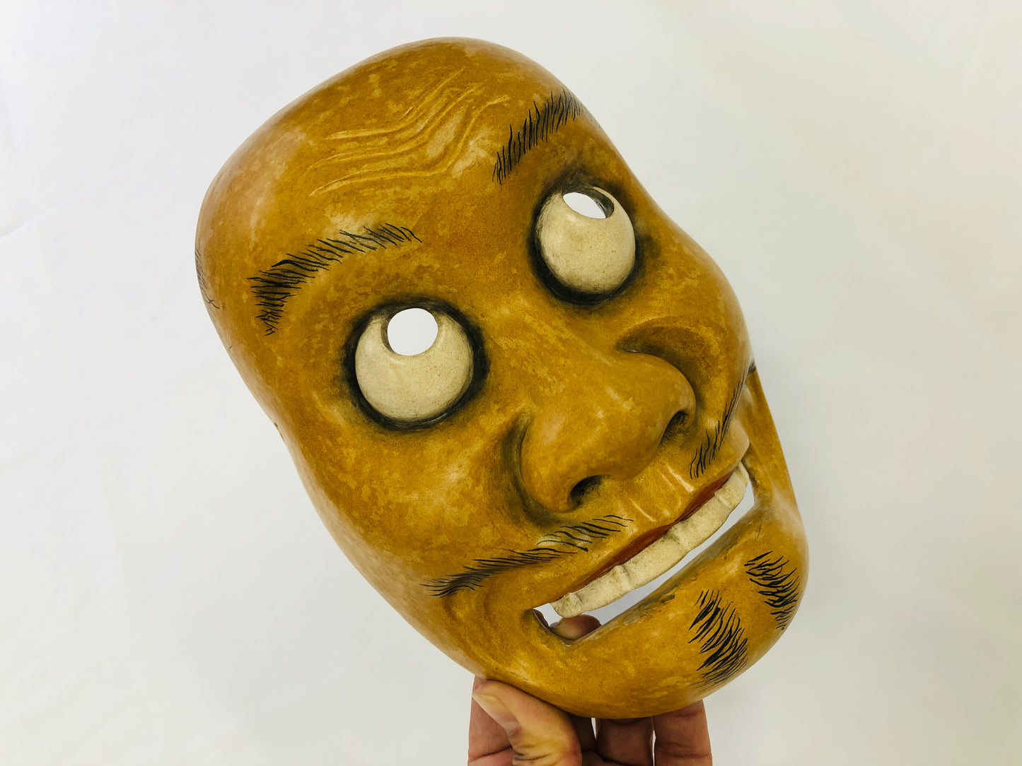 Y5183 NOH MASK wood carving surprised face Japan antique omen dance drama