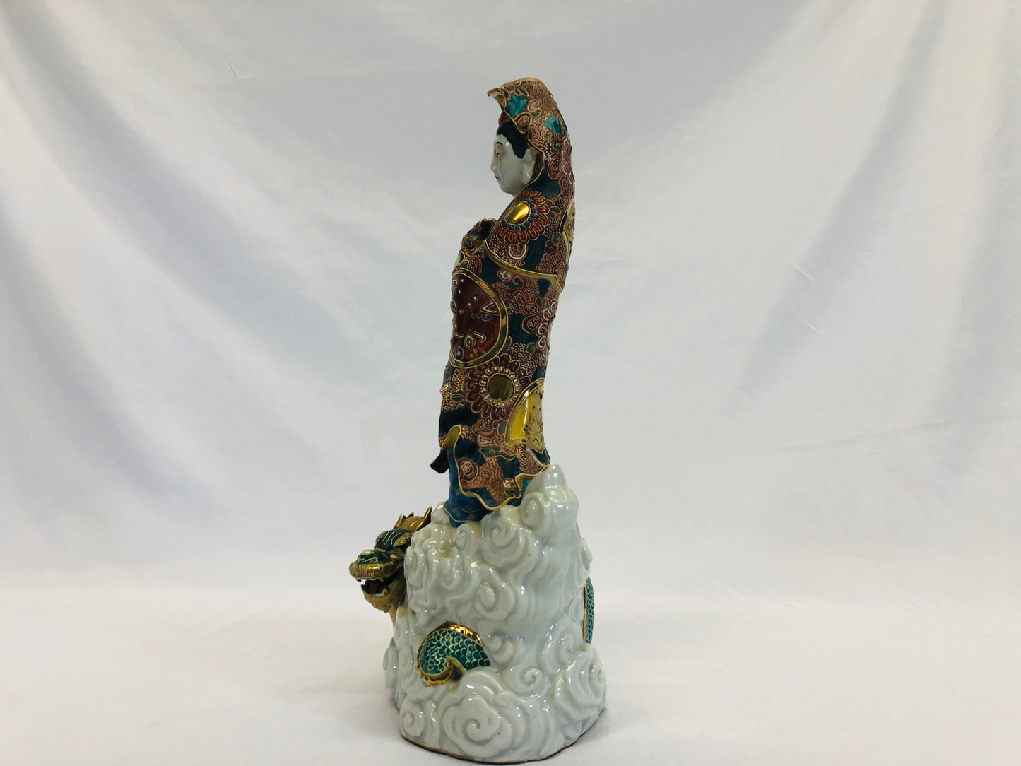 Y5206 STATUE Kutani-ware Kannon figure figurine Dragon Japan vintage antique