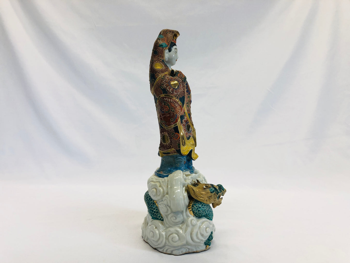 Y5206 STATUE Kutani-ware Kannon figure figurine Dragon Japan vintage antique