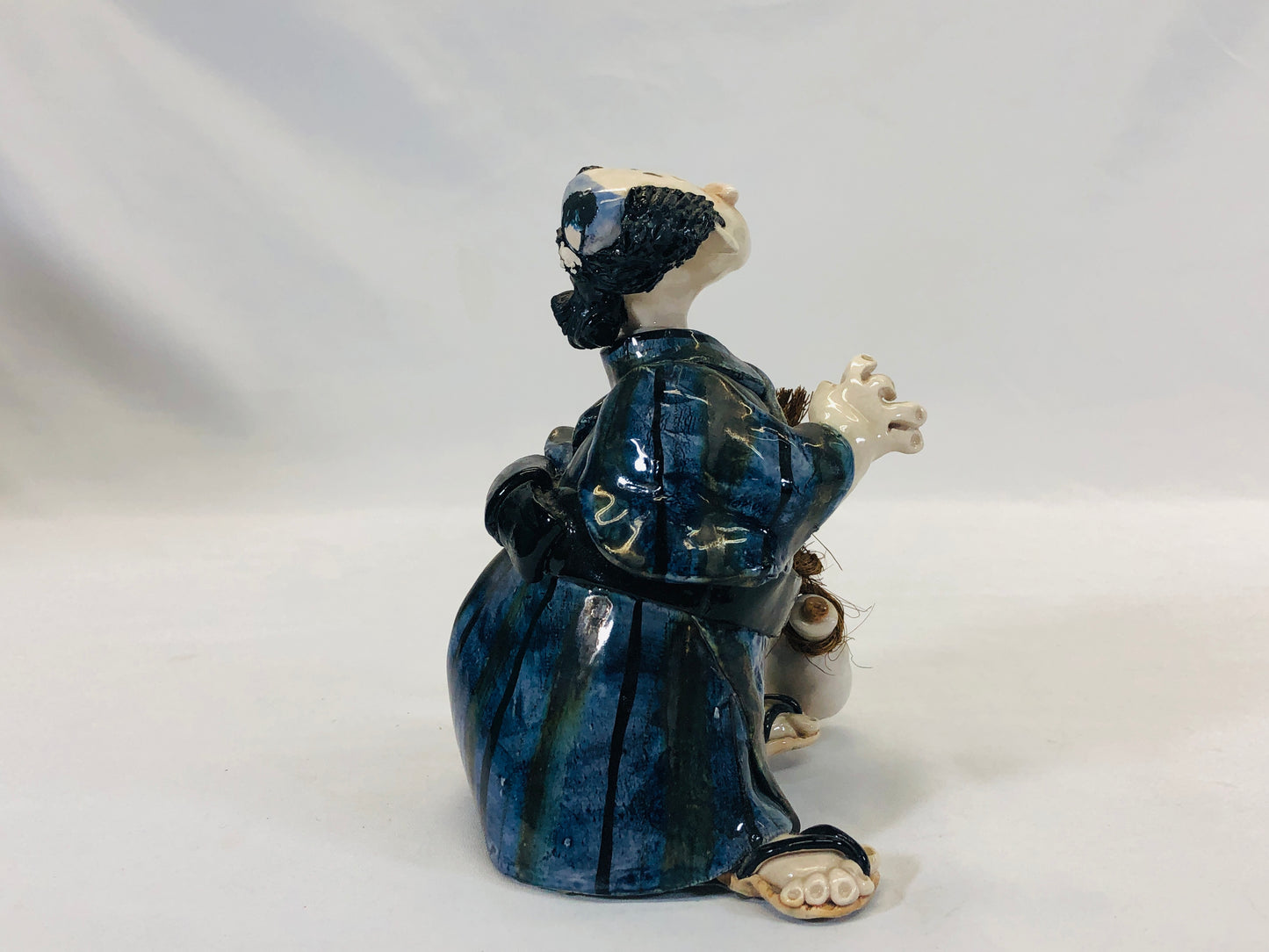Y5207 STATUE pottery Man with topknot figure figurine Japan vintage antique
