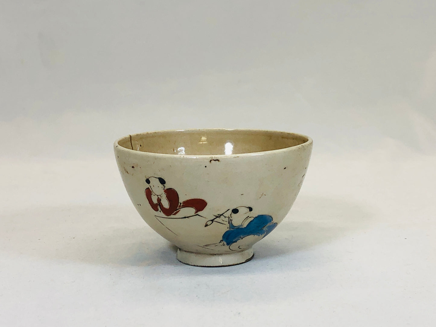 Y5213 CHAWAN Kyo-ware signed kintsugi Japan antique tea ceremony pottery bowl