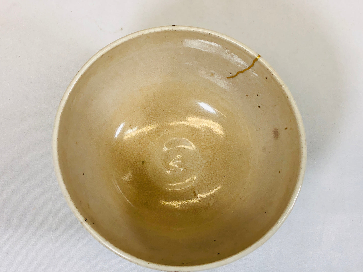 Y5213 CHAWAN Kyo-ware signed kintsugi Japan antique tea ceremony pottery bowl