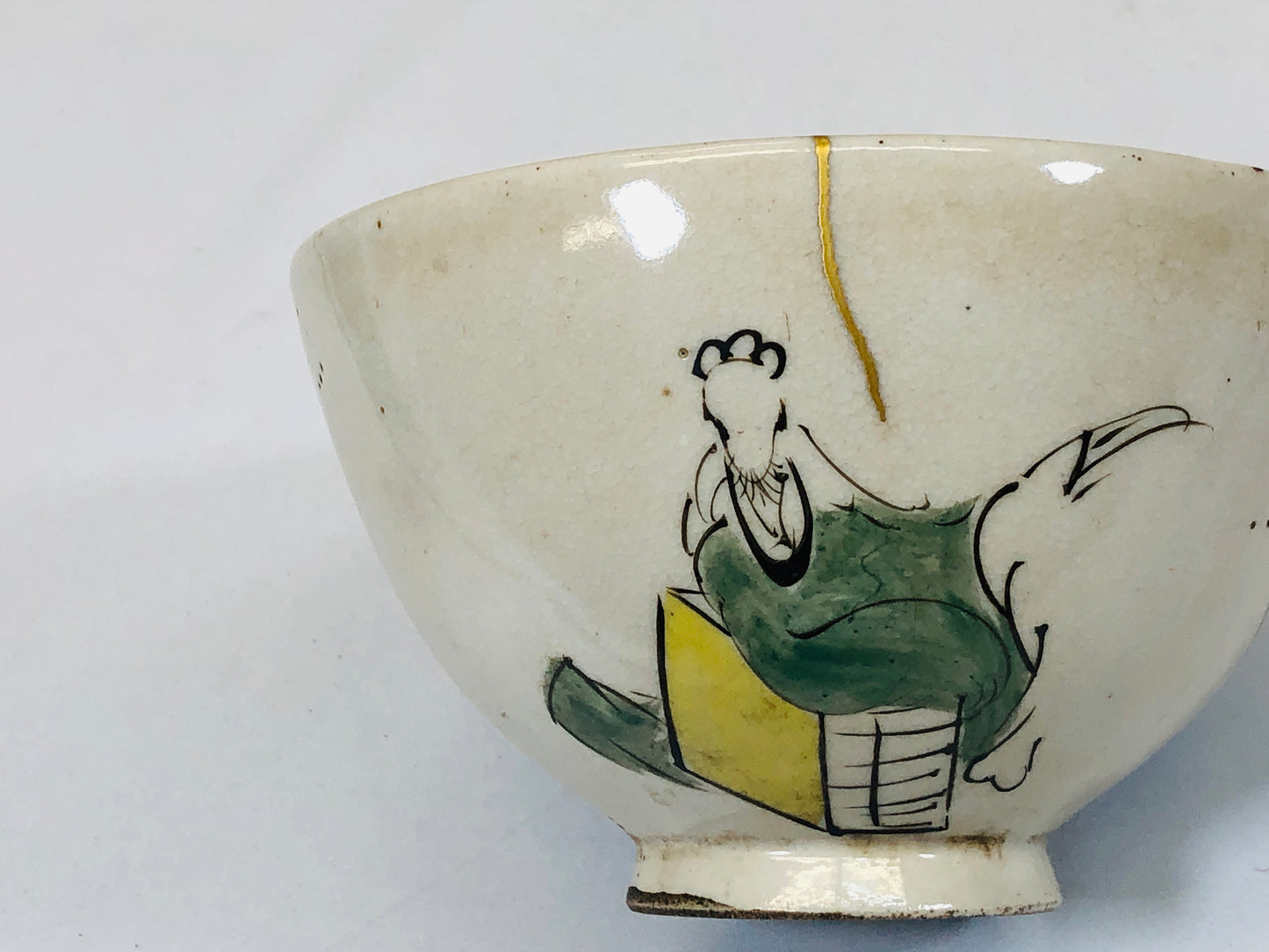 Y5213 CHAWAN Kyo-ware signed kintsugi Japan antique tea ceremony pottery bowl