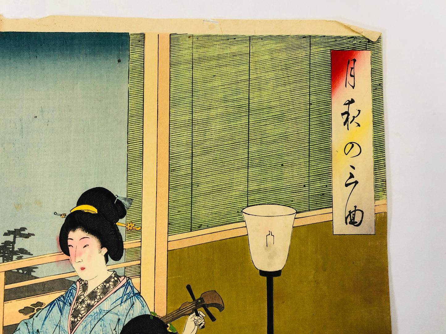 Y5227 WOODBLOCK PRINT Chikanobu triptych Music Autumn Night Japan Ukiyoe art