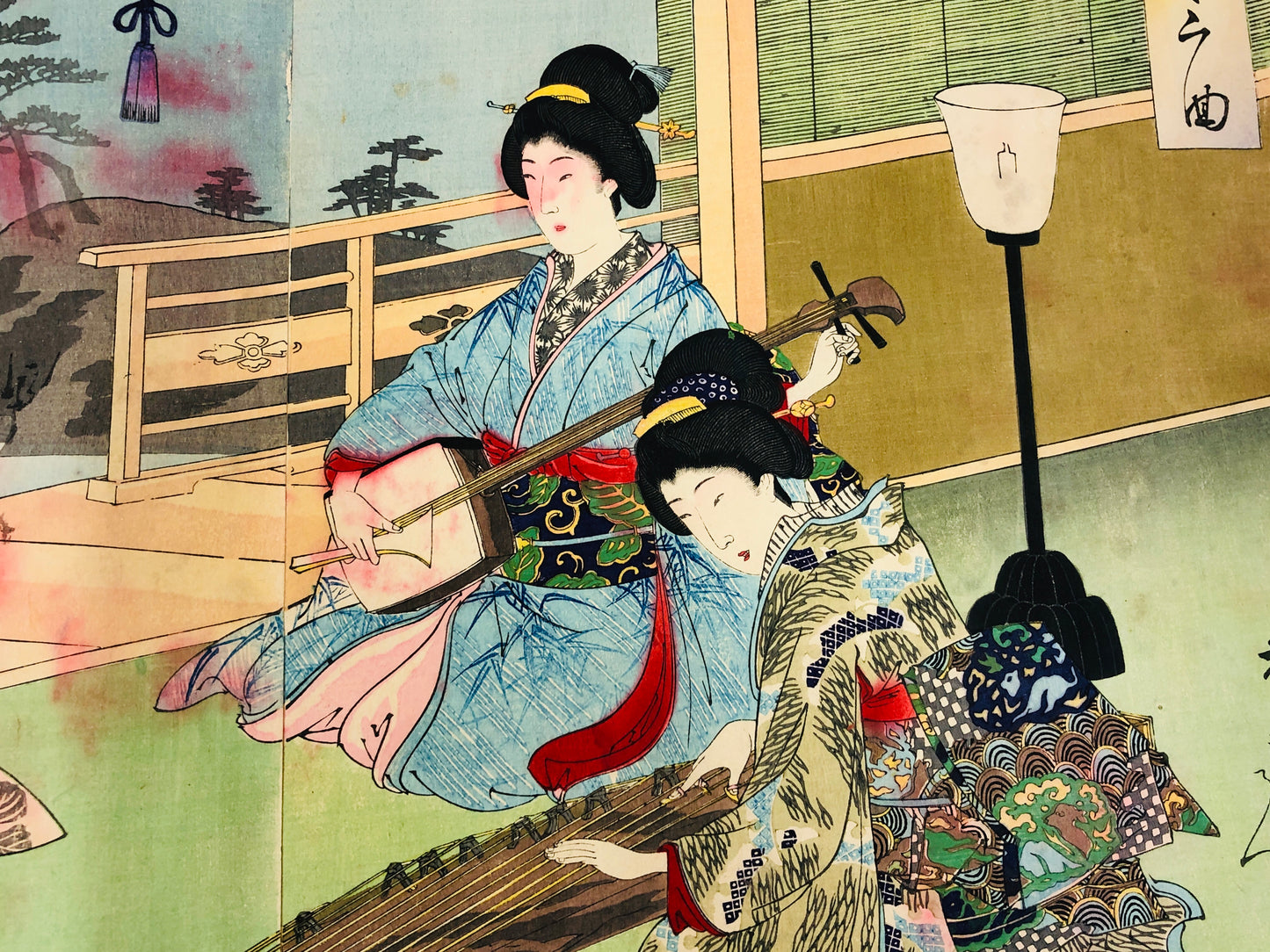Y5227 WOODBLOCK PRINT Chikanobu triptych Music Autumn Night Japan Ukiyoe art