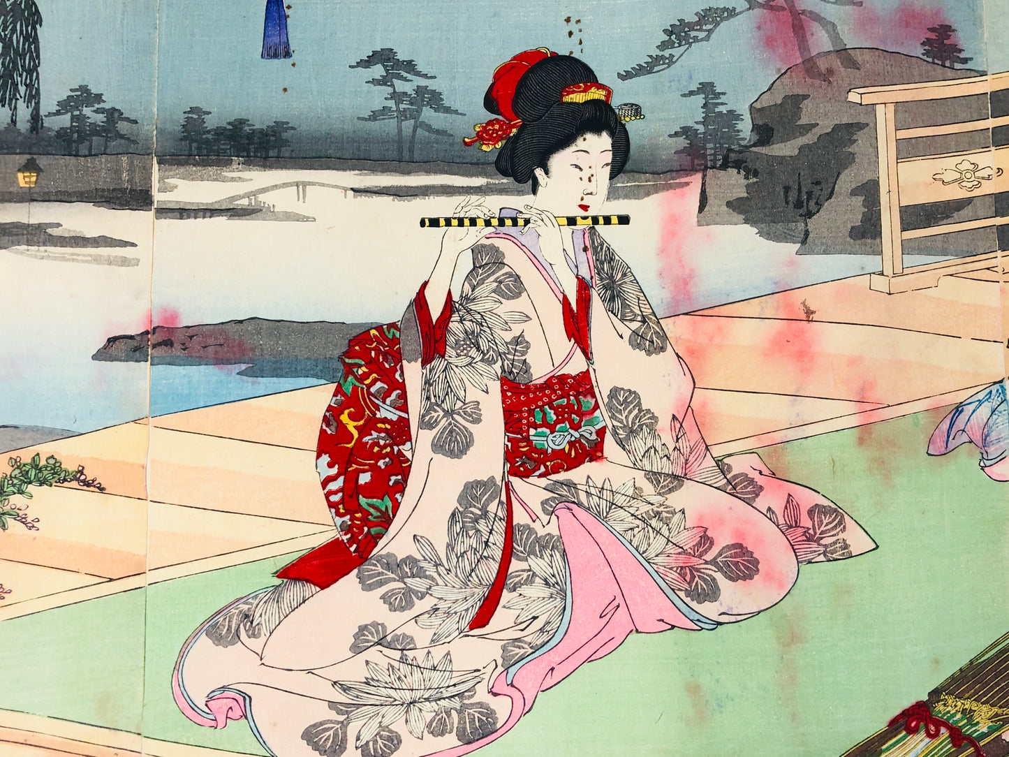 Y5227 WOODBLOCK PRINT Chikanobu triptych Music Autumn Night Japan Ukiyoe art