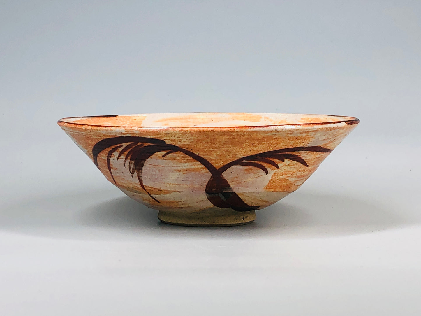 Y5241 CHAWAN Shino-ware flat Japan antique tea ceremony pottery bowl vintage