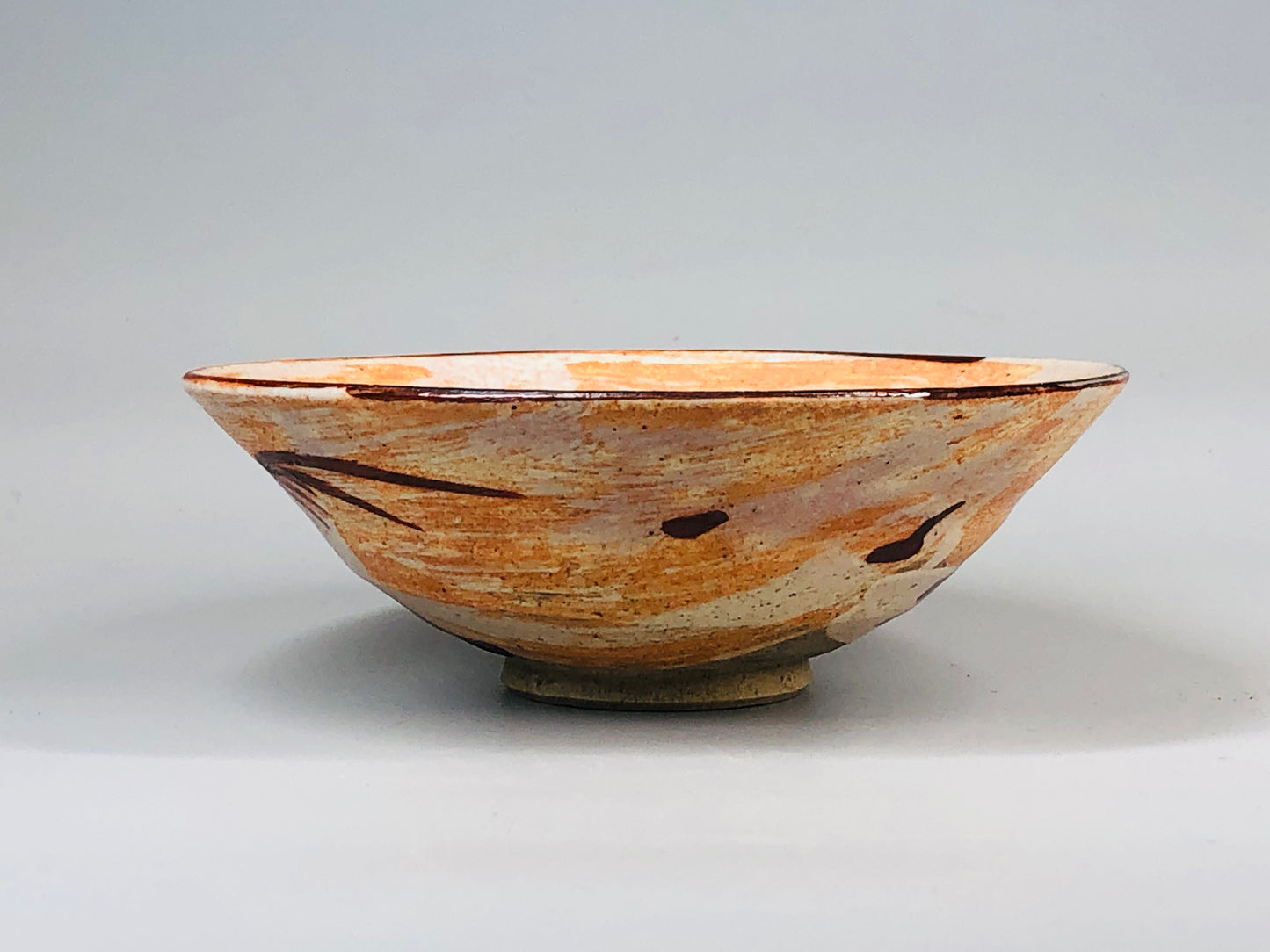 Y5241 CHAWAN Shino-ware flat Japan antique tea ceremony pottery bowl vintage