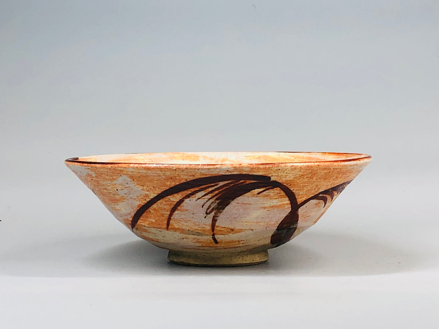 Y5241 CHAWAN Shino-ware flat Japan antique tea ceremony pottery bowl vintage