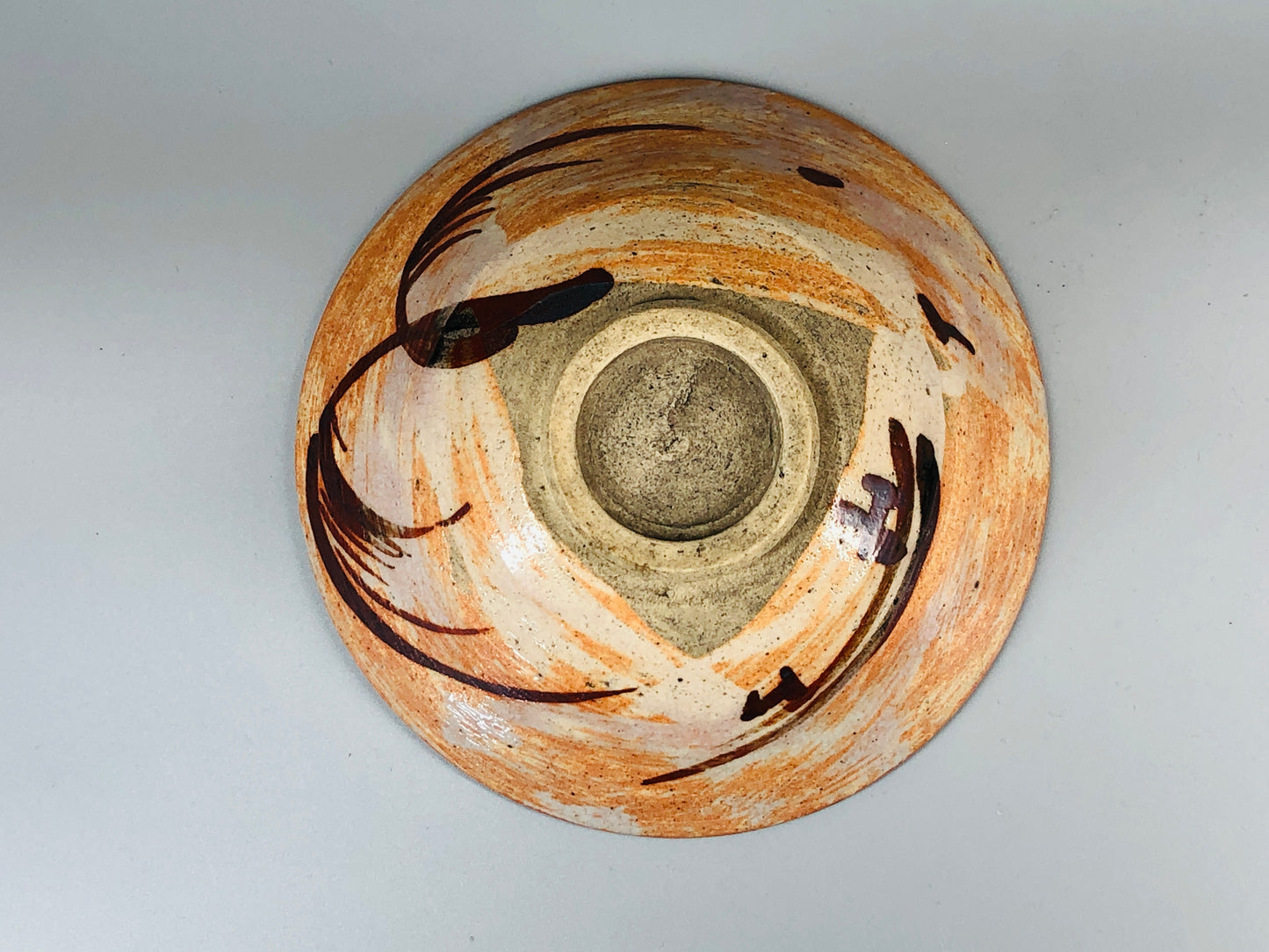 Y5241 CHAWAN Shino-ware flat Japan antique tea ceremony pottery bowl vintage