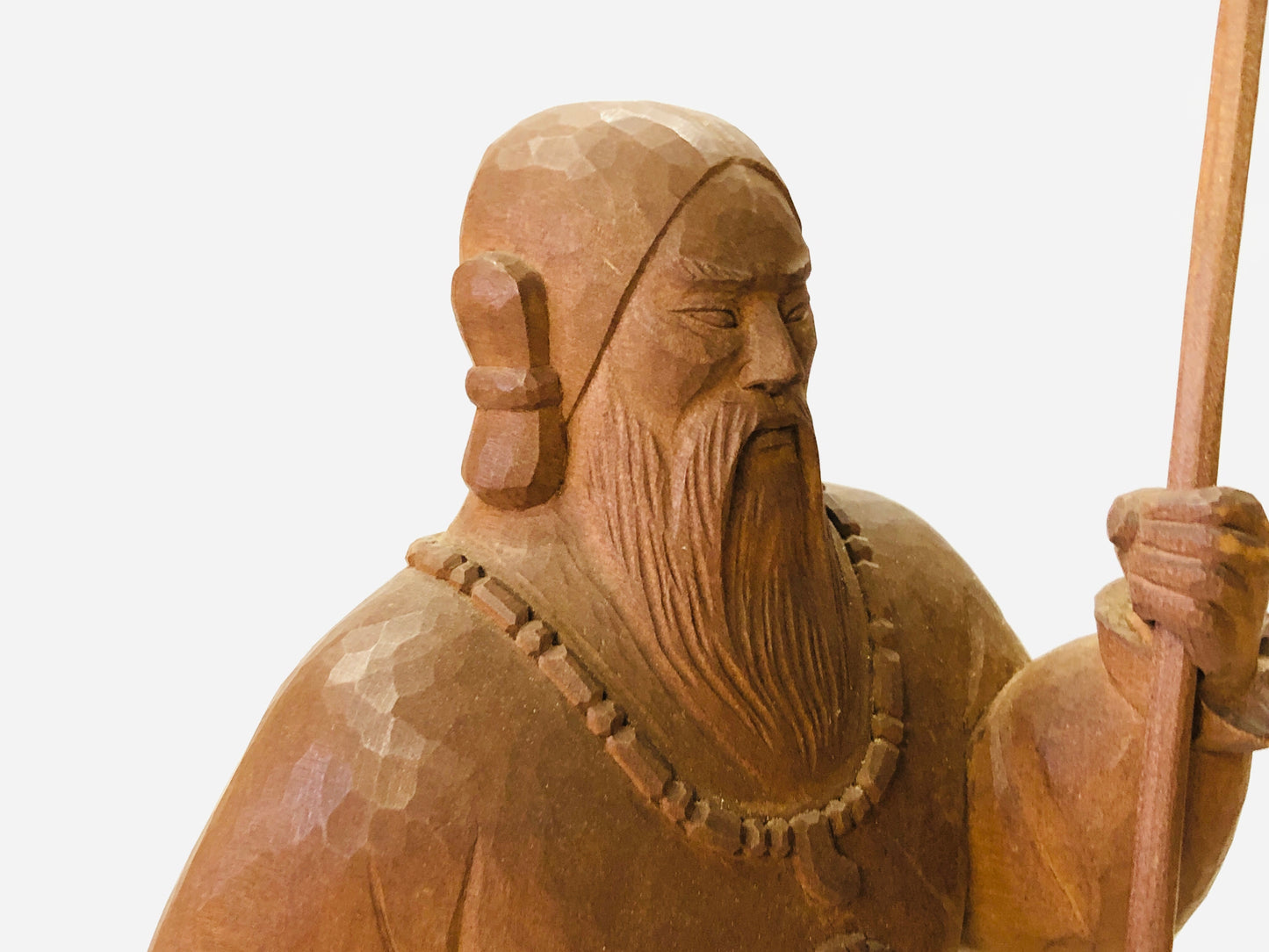 Y5270 STATUE wood carving Emperor Jimmu figure signed box Japan vintage antique