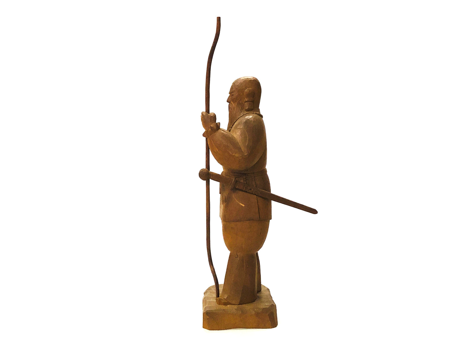 Y5270 STATUE wood carving Emperor Jimmu figure signed box Japan vintage antique