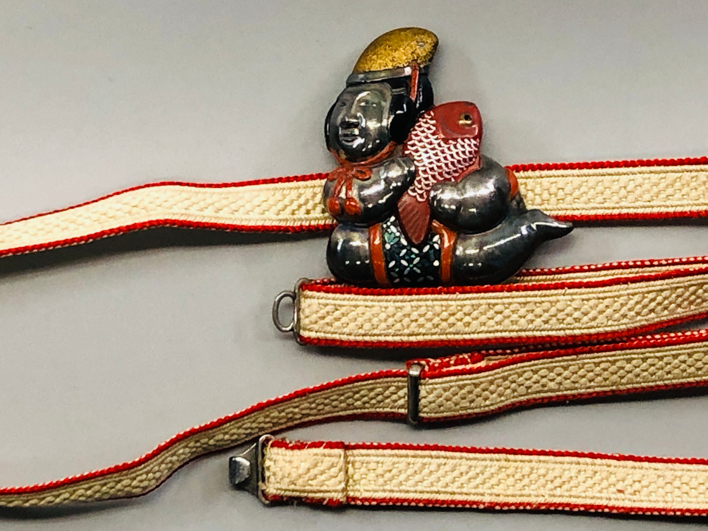 Y5306 OBIDOME metal Sash Clip Gosho doll box Japan Kimono accessory antique