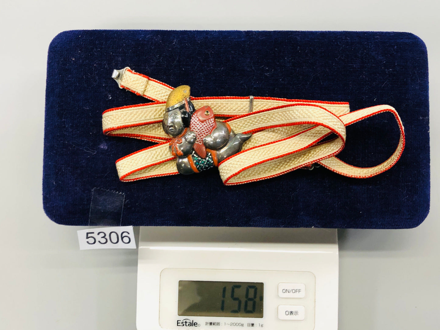 Y5306 OBIDOME metal Sash Clip Gosho doll box Japan Kimono accessory antique