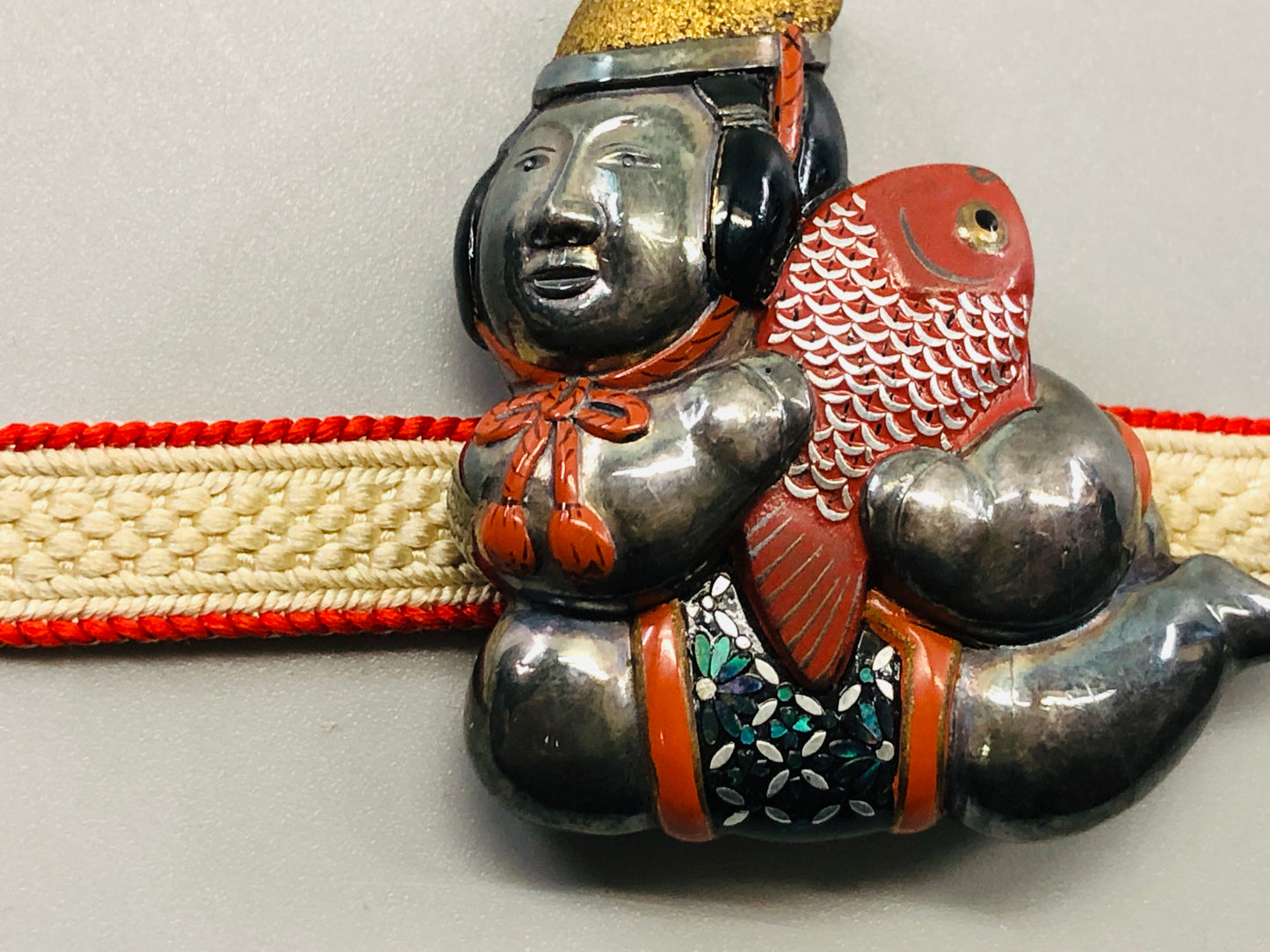 Y5306 OBIDOME metal Sash Clip Gosho doll box Japan Kimono accessory antique