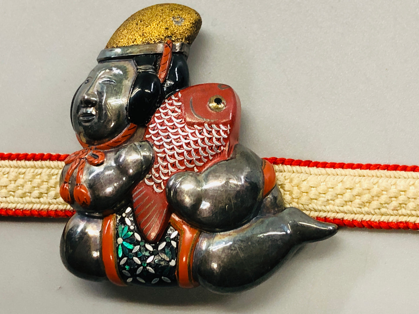 Y5306 OBIDOME metal Sash Clip Gosho doll box Japan Kimono accessory antique