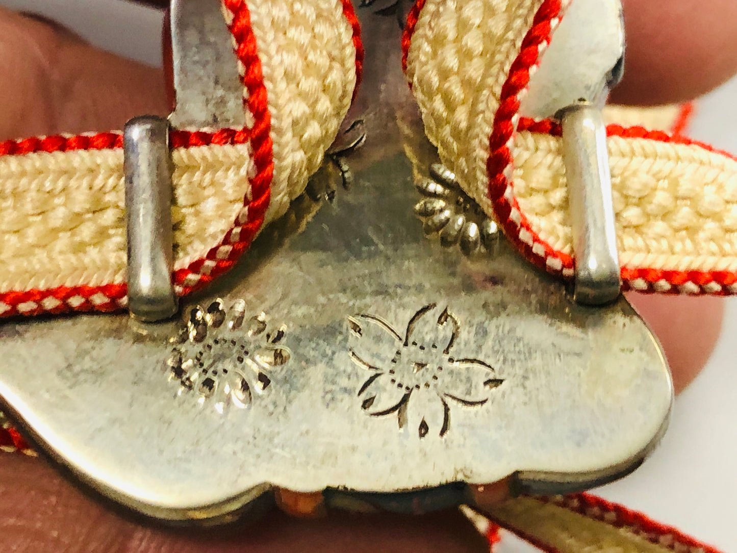 Y5306 OBIDOME metal Sash Clip Gosho doll box Japan Kimono accessory antique