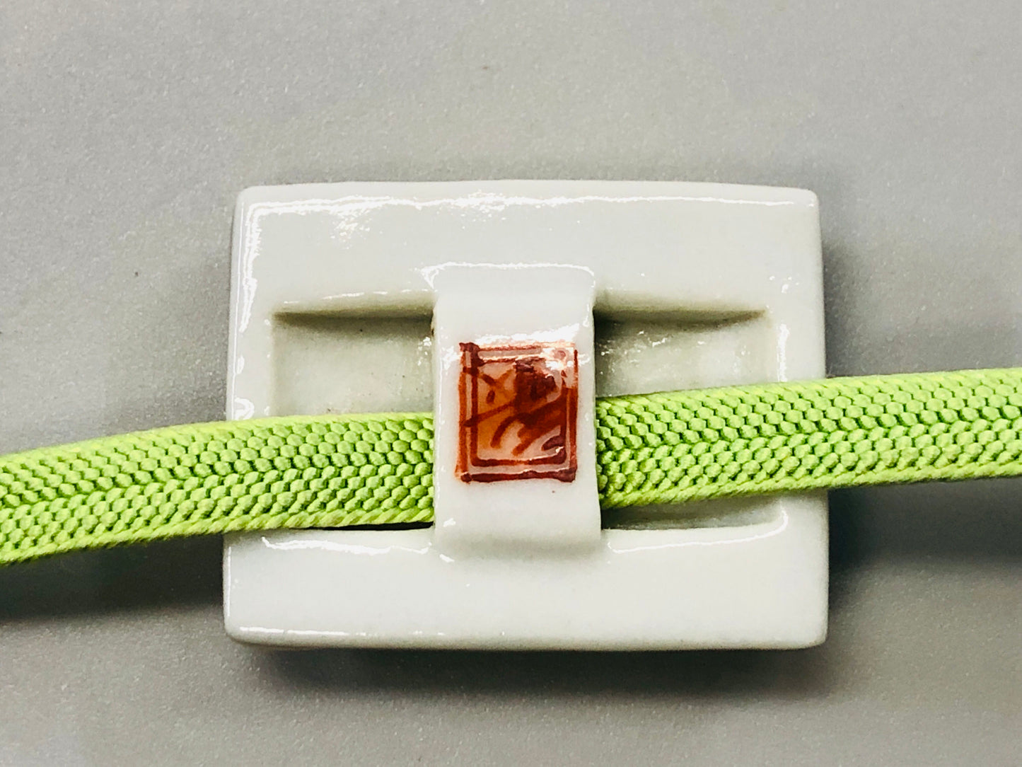 Y5309 OBIDOME Sash Clip Kutani-ware signed box Japan Kimono accessory antique