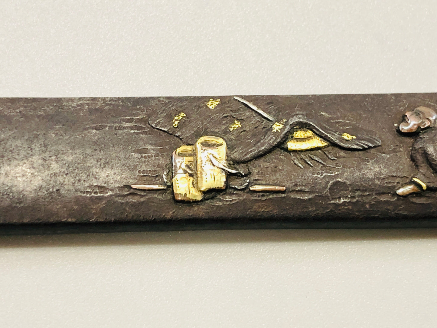 Y5313 TSUKA Kogatana small sword Iron inlay person box Japan Koshirae antique