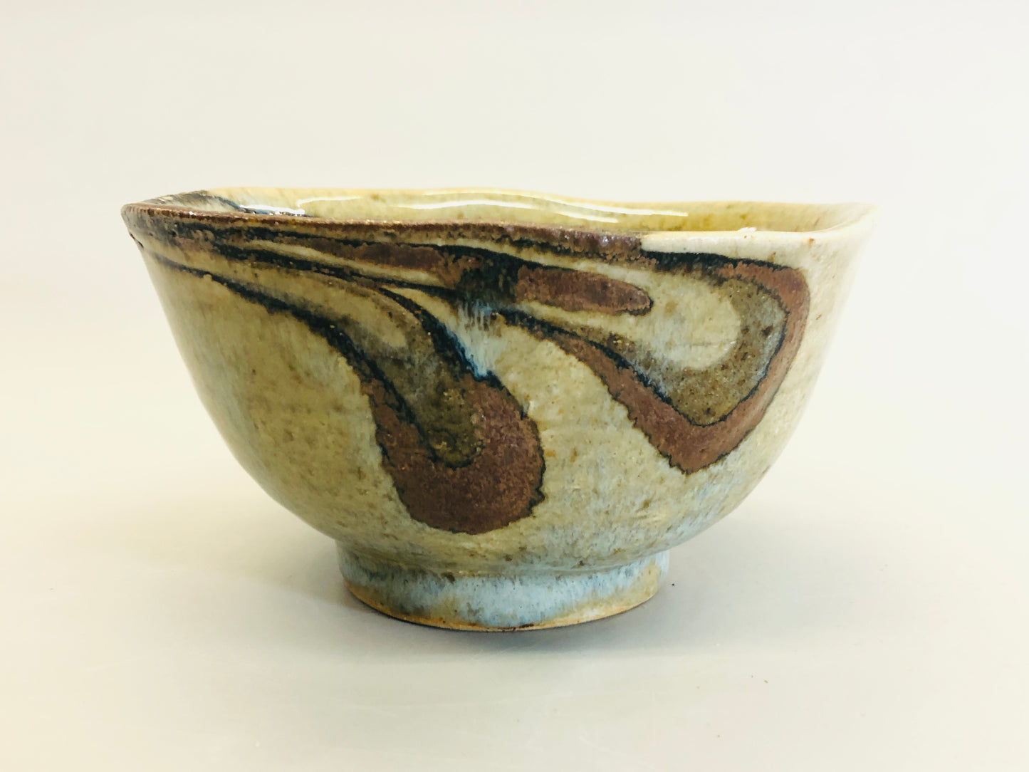 Y5331 CHAWAN Mashiko-ware signed box Neriage Japan antique tea ceremony pottery