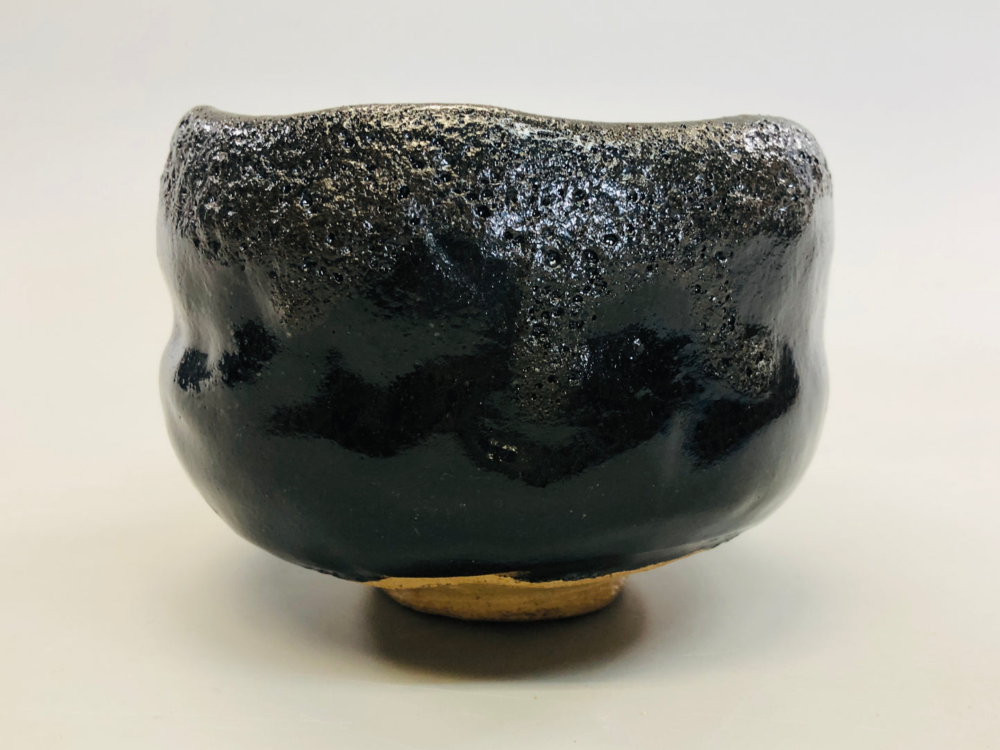 Y5333 CHAWAN Raku-ware black signed box Japan antique tea ceremony pottery bowl