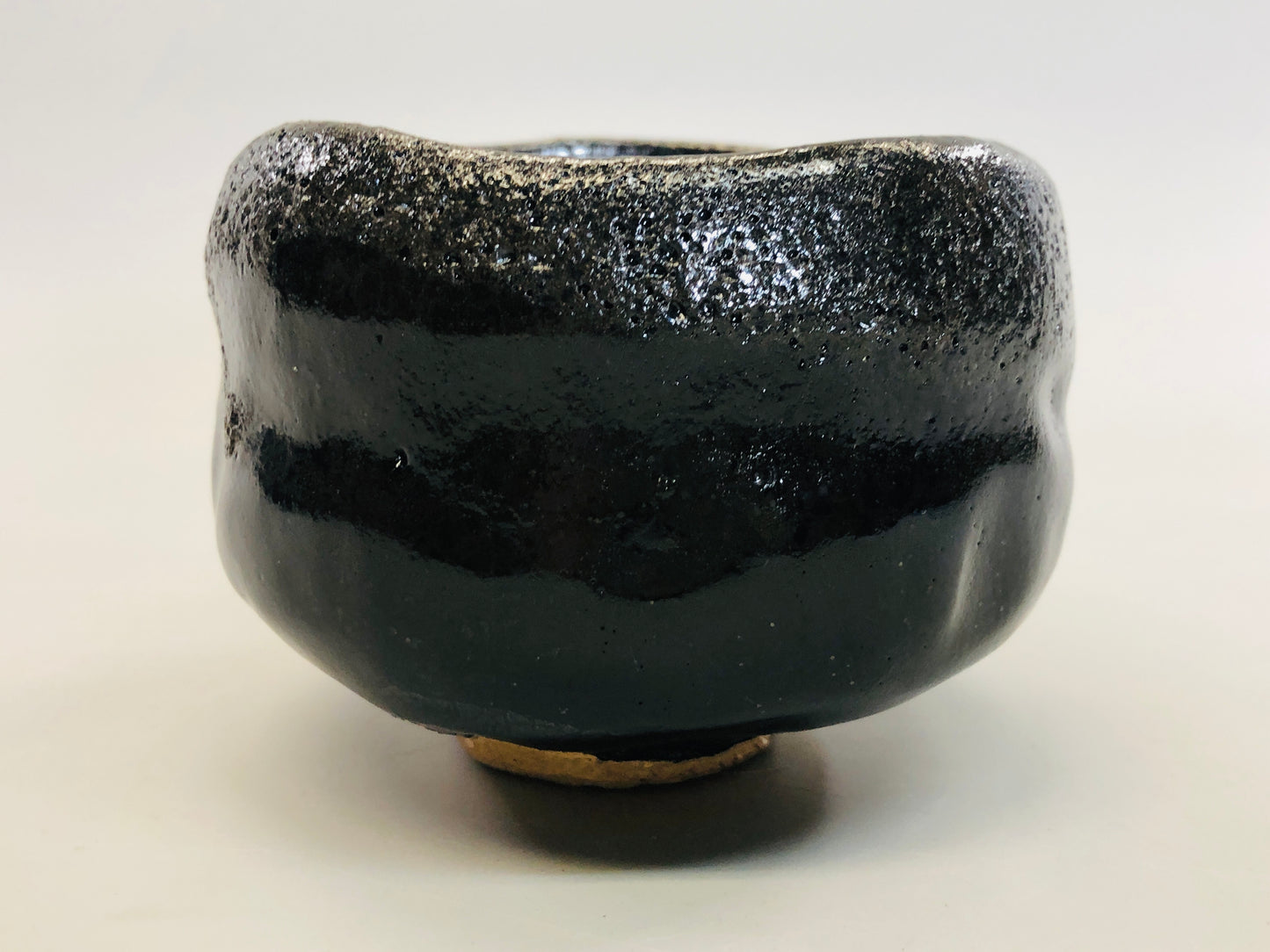 Y5333 CHAWAN Raku-ware black signed box Japan antique tea ceremony pottery bowl
