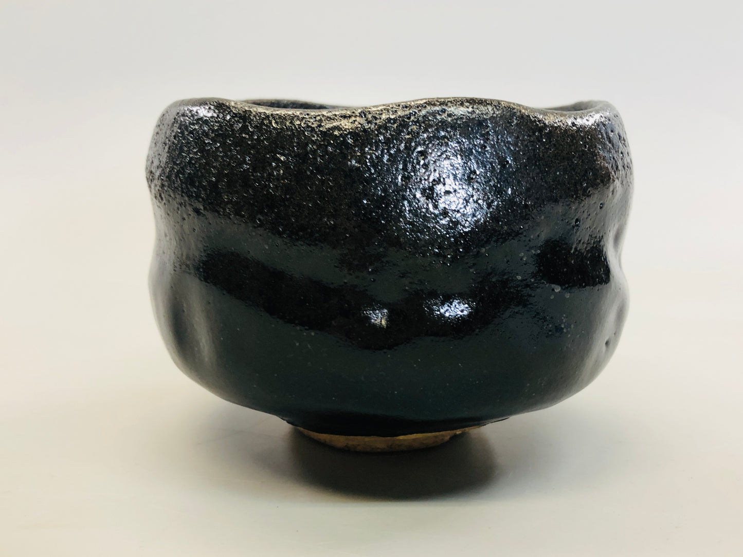 Y5333 CHAWAN Raku-ware black signed box Japan antique tea ceremony pottery bowl