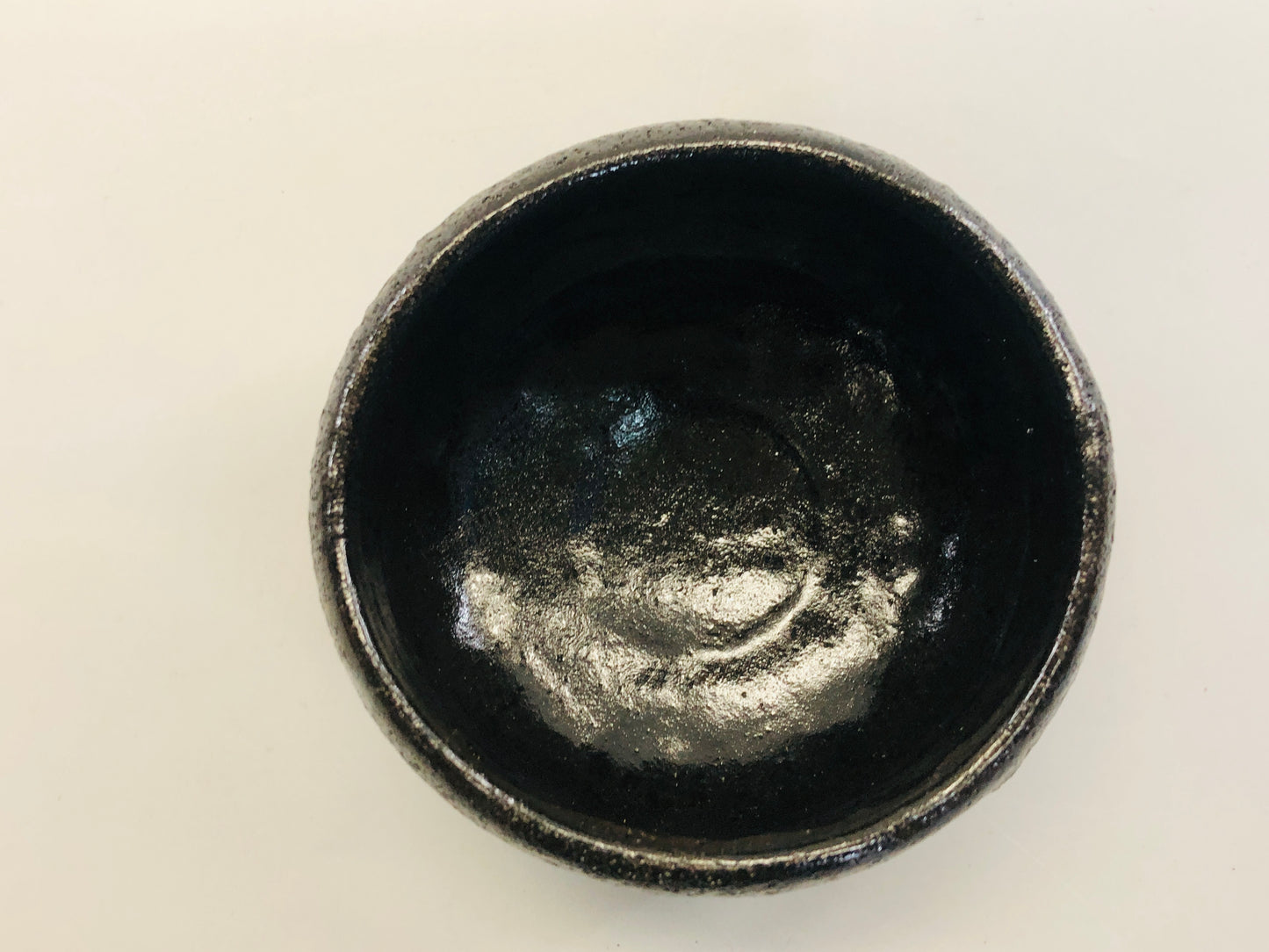 Y5333 CHAWAN Raku-ware black signed box Japan antique tea ceremony pottery bowl